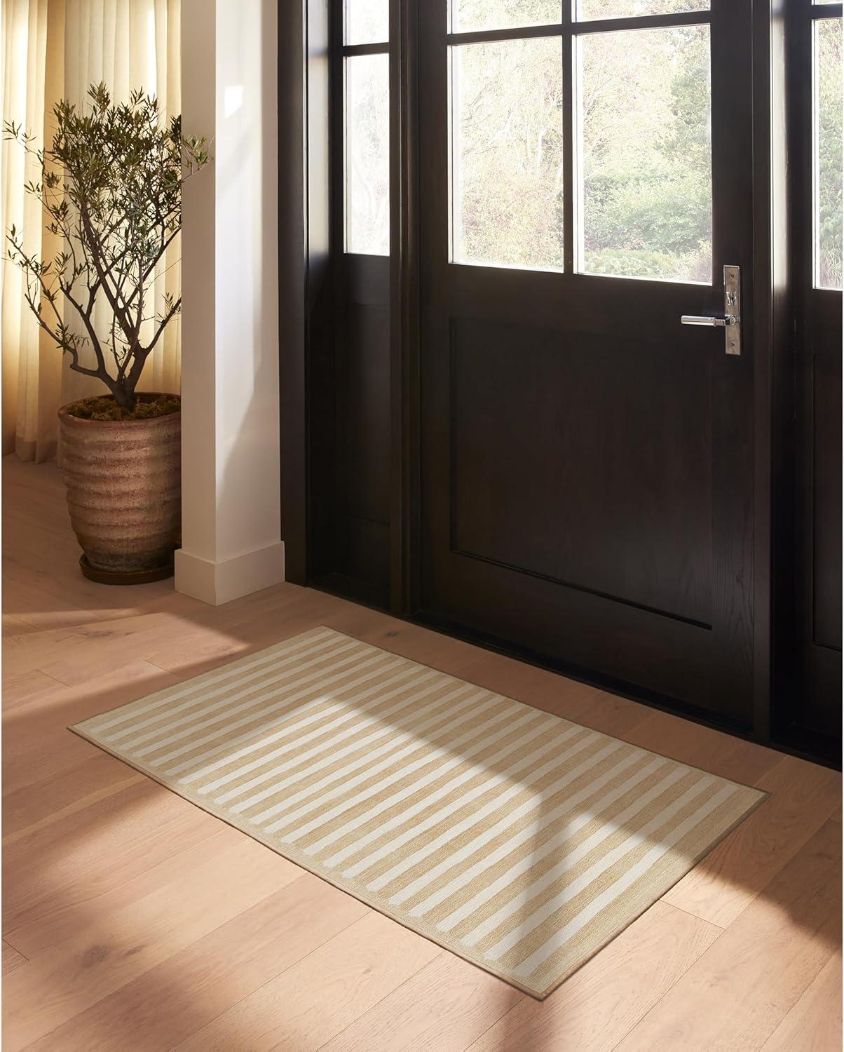 imageRUGGABLE x goop Machine Washable Area Rug Lucia Natural 10x14 StainResistant NonSlip Large Rugs for Living Room Bedroom Hallway Entryway ampamp Officewith Standard PadElin Stripe Latte Cream Cushioned Pad
