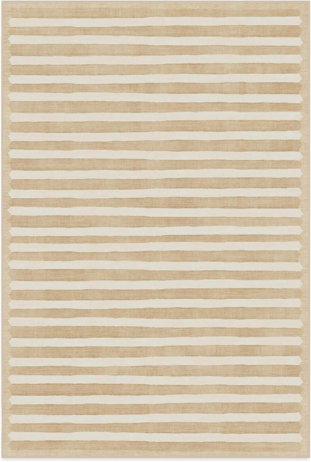 imageRUGGABLE x goop Machine Washable Area Rug Lucia Natural 10x14 StainResistant NonSlip Large Rugs for Living Room Bedroom Hallway Entryway ampamp Officewith Standard PadElin Stripe Latte Cream Cushioned Pad