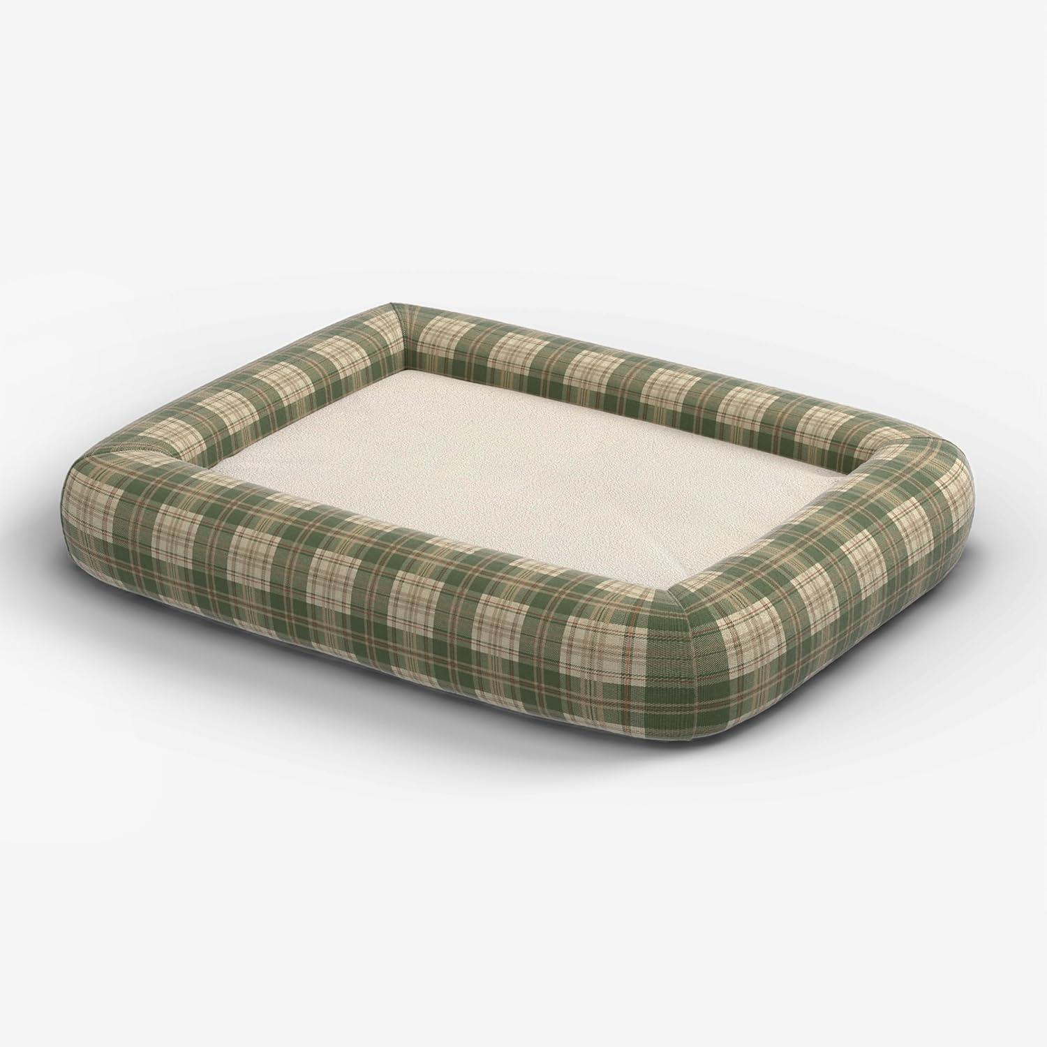 imageRuggable Small Dog Bed Indestructible Washable Waterproof Cover Calming Memory Foam Plush Crate for Dogs 28 inch up to 25lbs Non Slip Couch Premium Donut Bolster Sides Stone GreySpruce Tartan Green Natural Woven