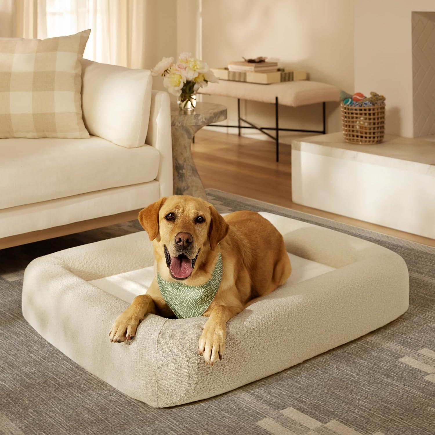 imageRuggable Small Dog Bed Indestructible Washable Waterproof Cover Calming Memory Foam Plush Crate for Dogs 28 inch up to 25lbs Non Slip Couch Premium Donut Bolster Sides Stone GreyCream Boucle