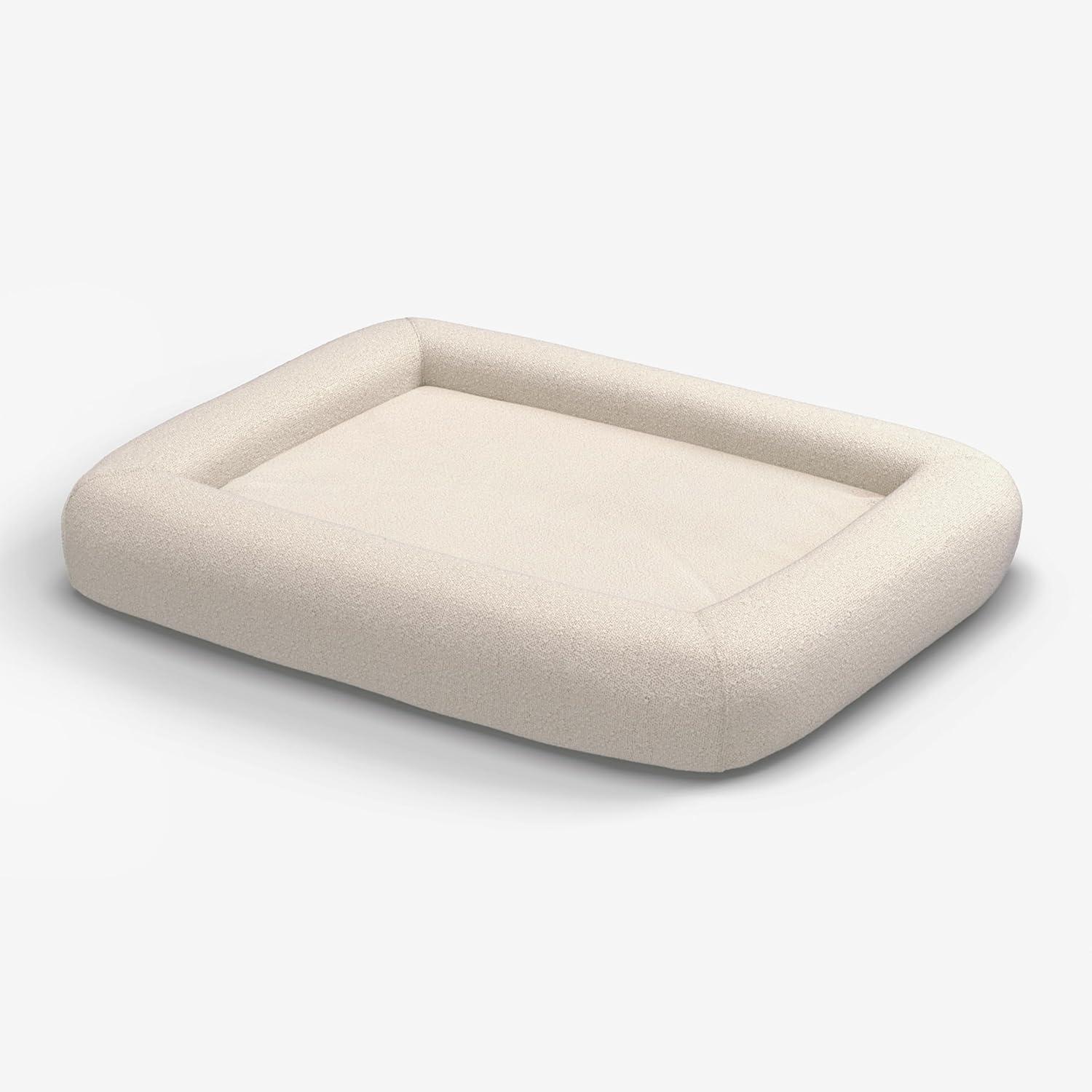 imageRuggable Small Dog Bed Indestructible Washable Waterproof Cover Calming Memory Foam Plush Crate for Dogs 28 inch up to 25lbs Non Slip Couch Premium Donut Bolster Sides Stone GreyCream Boucle