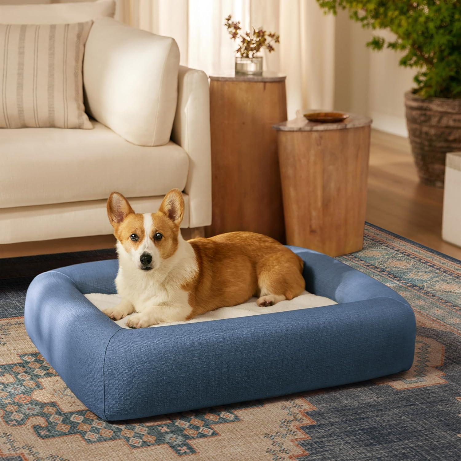 imageRuggable Small Dog Bed Indestructible Washable Waterproof Cover Calming Memory Foam Plush Crate for Dogs 28 inch up to 25lbs Non Slip Couch Premium Donut Bolster Sides Stone GreyBlue Woven