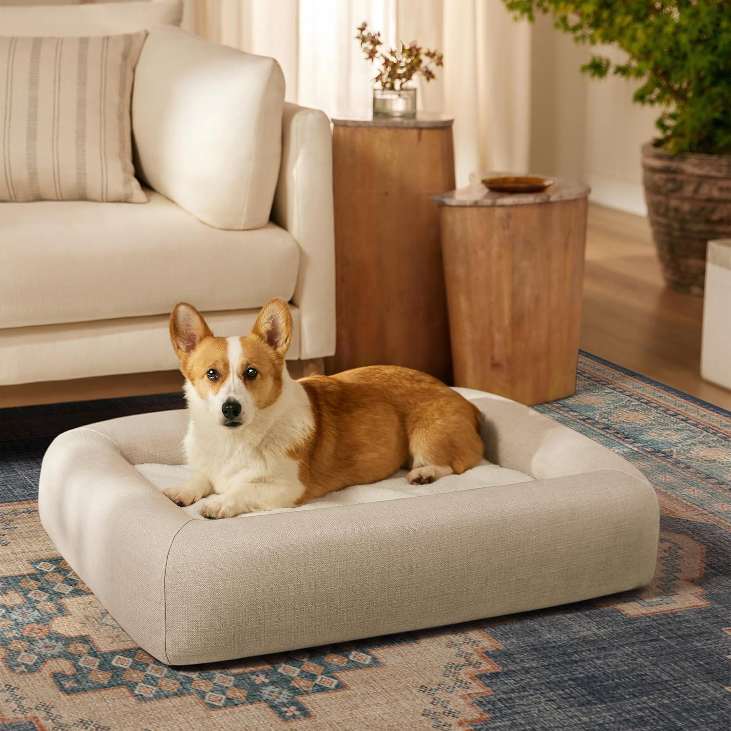 imageRuggable Small Dog Bed Indestructible Washable Waterproof Cover Calming Memory Foam Plush Crate for Dogs 28 inch up to 25lbs Non Slip Couch Premium Donut Bolster Sides Stone GreySand Woven