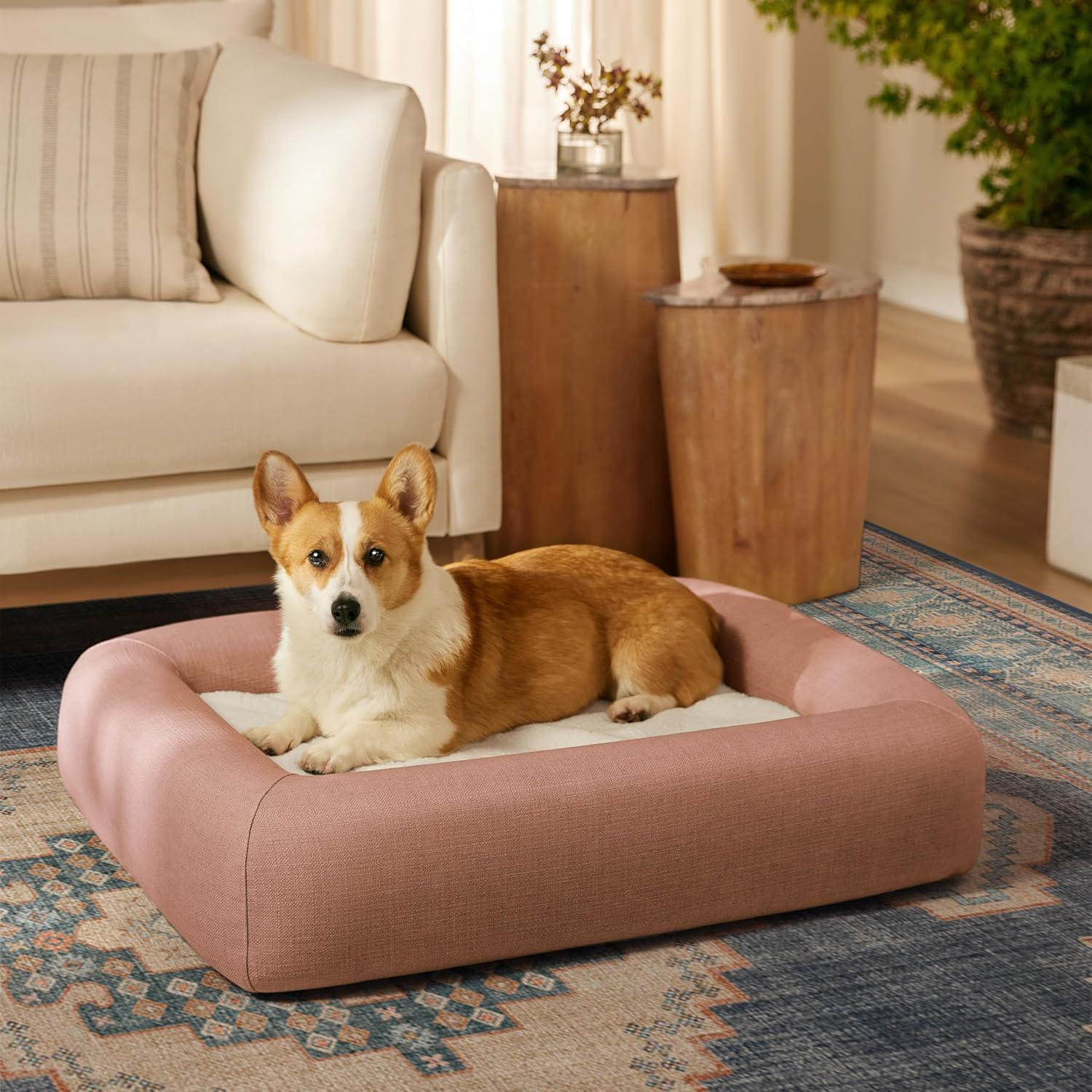 imageRuggable Small Dog Bed Indestructible Washable Waterproof Cover Calming Memory Foam Plush Crate for Dogs 28 inch up to 25lbs Non Slip Couch Premium Donut Bolster Sides Stone GreyCoral Woven