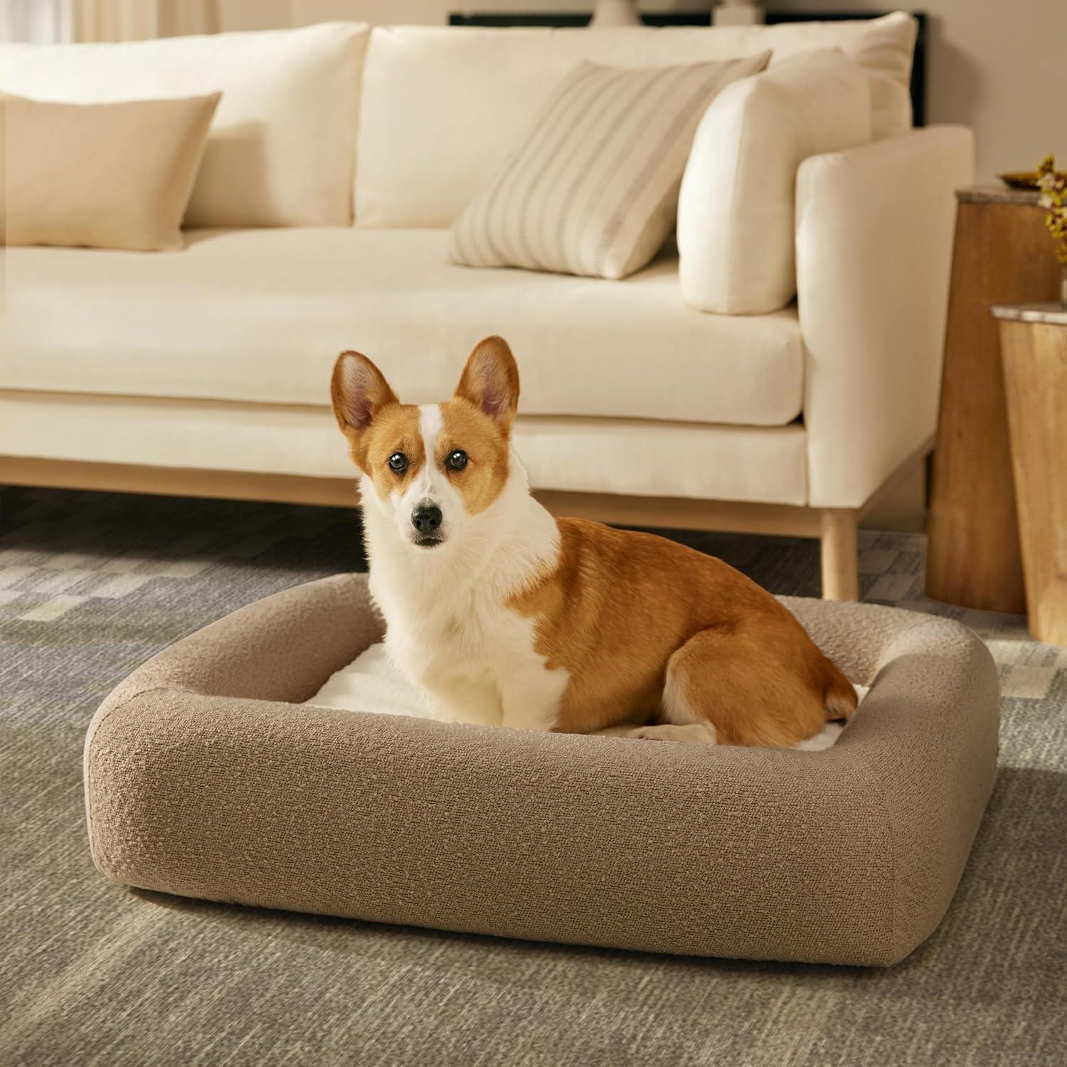 imageRuggable Small Dog Bed Indestructible Washable Waterproof Cover Calming Memory Foam Plush Crate for Dogs 28 inch up to 25lbs Non Slip Couch Premium Donut Bolster Sides Stone GreyTaupe Boucle