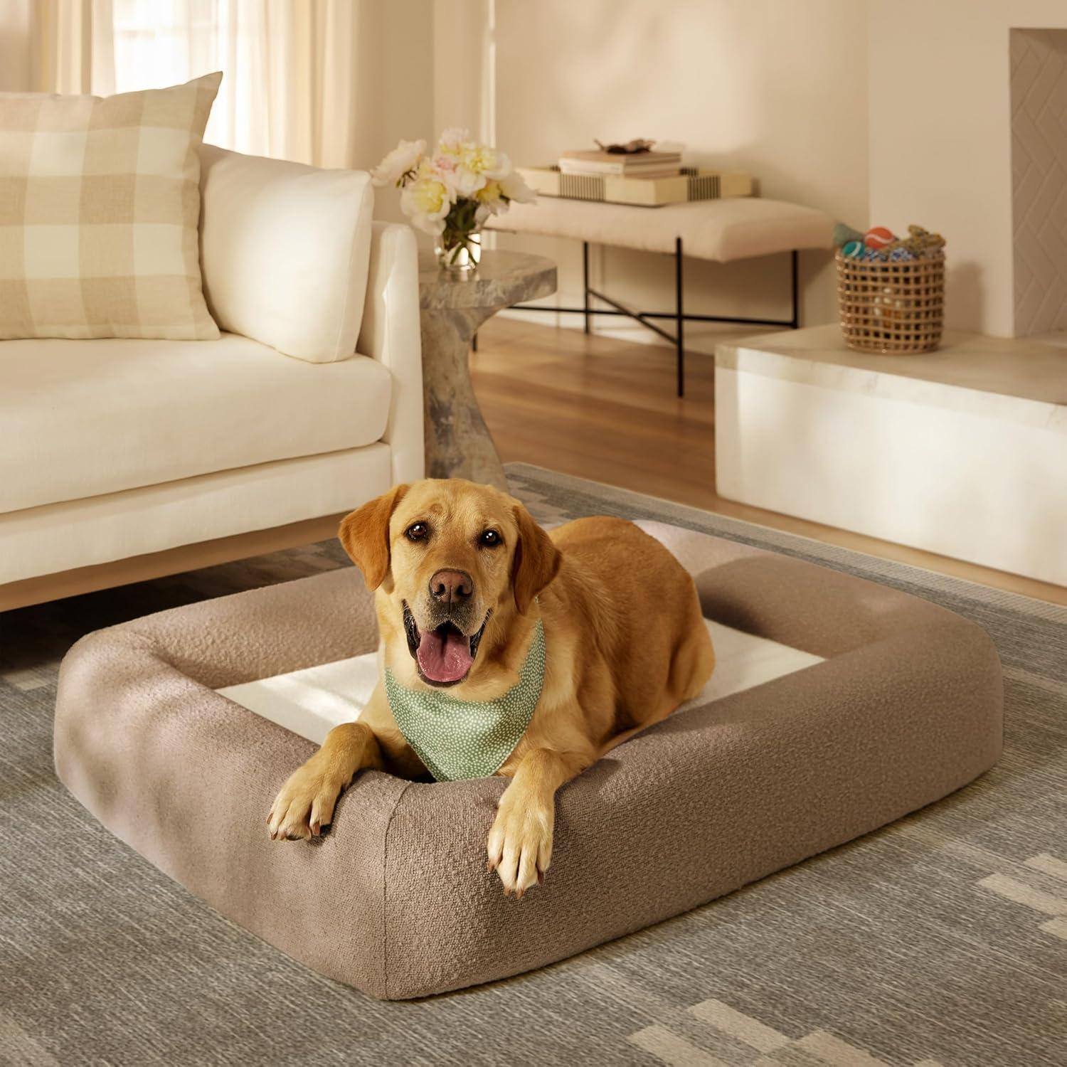 imageRuggable Small Dog Bed Indestructible Washable Waterproof Cover Calming Memory Foam Plush Crate for Dogs 28 inch up to 25lbs Non Slip Couch Premium Donut Bolster Sides Stone GreyTaupe Boucle