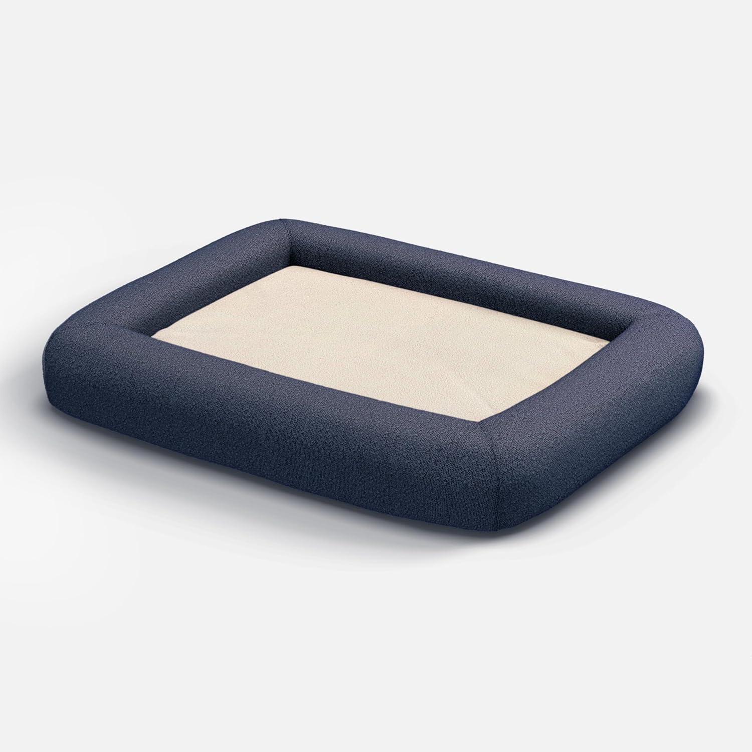 imageRuggable Small Dog Bed Indestructible Washable Waterproof Cover Calming Memory Foam Plush Crate for Dogs 28 inch up to 25lbs Non Slip Couch Premium Donut Bolster Sides Stone GreyNavy Boucle