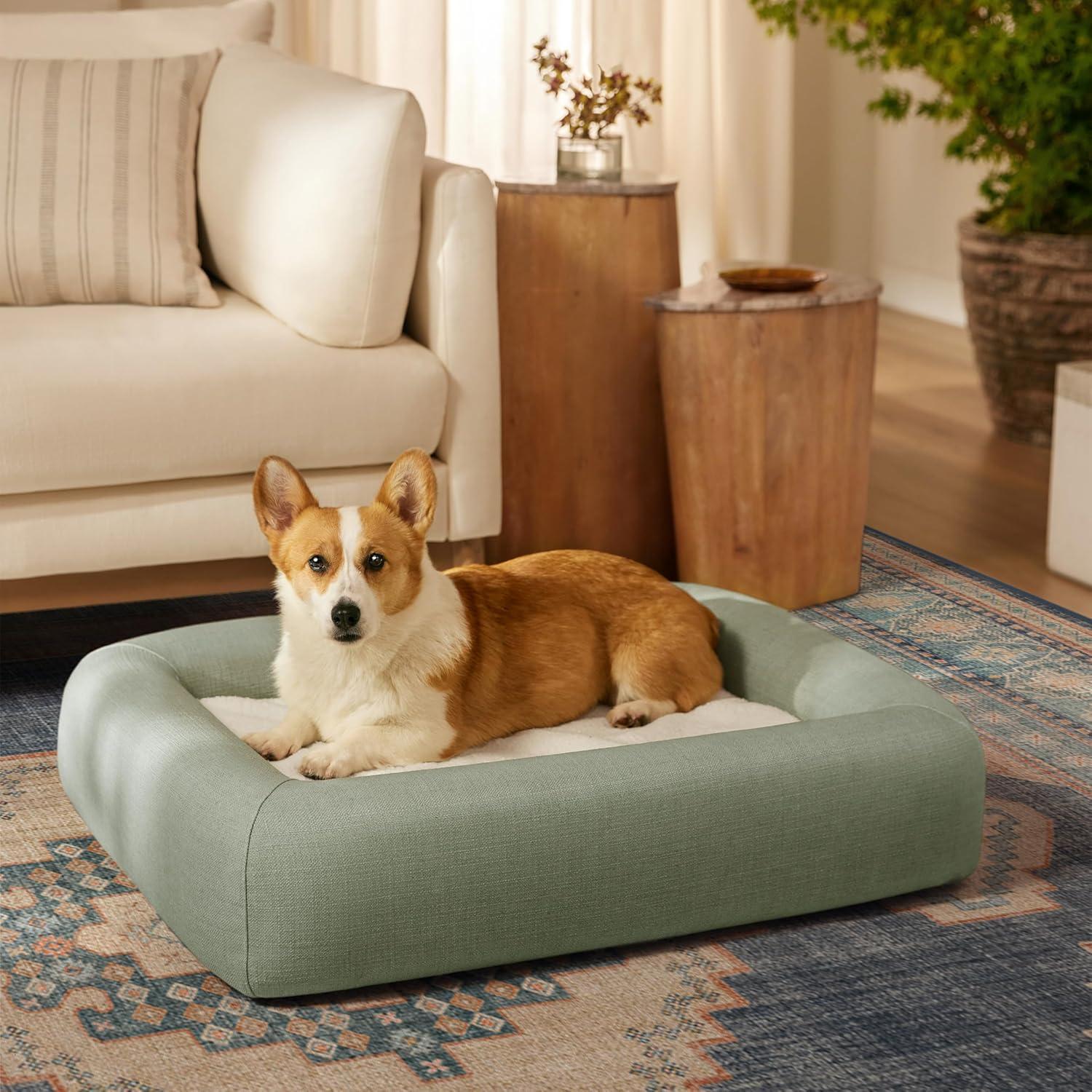 imageRuggable Small Dog Bed Indestructible Washable Waterproof Cover Calming Memory Foam Plush Crate for Dogs 28 inch up to 25lbs Non Slip Couch Premium Donut Bolster Sides Stone GreySage Green Woven