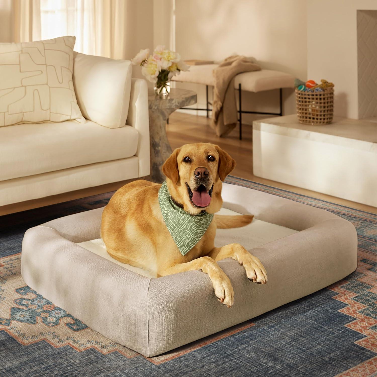 imageRuggable Small Dog Bed Indestructible Washable Waterproof Cover Calming Memory Foam Plush Crate for Dogs 28 inch up to 25lbs Non Slip Couch Premium Donut Bolster Sides Stone GreySand Woven