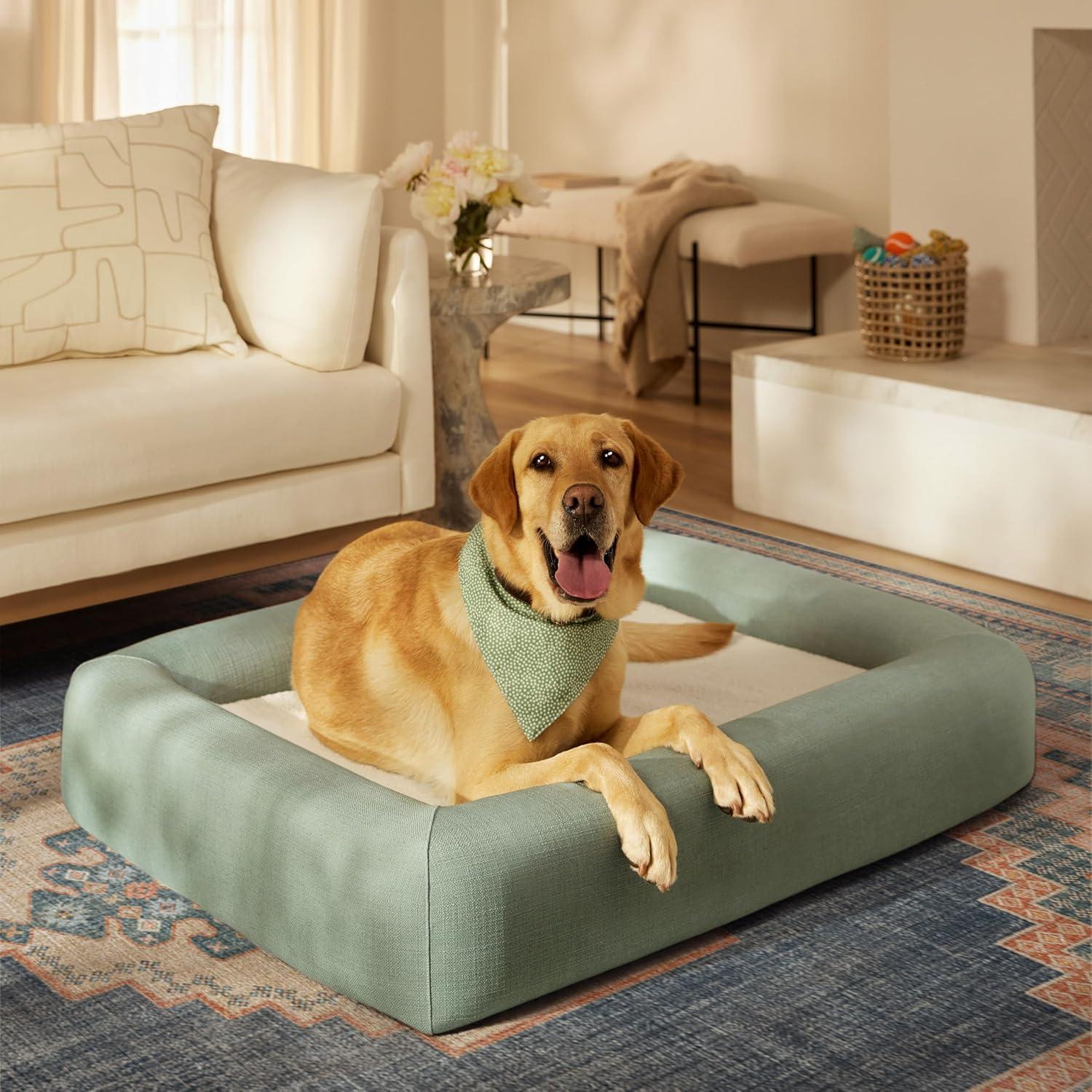 imageRuggable Small Dog Bed Indestructible Washable Waterproof Cover Calming Memory Foam Plush Crate for Dogs 28 inch up to 25lbs Non Slip Couch Premium Donut Bolster Sides Stone GreySage Green Woven