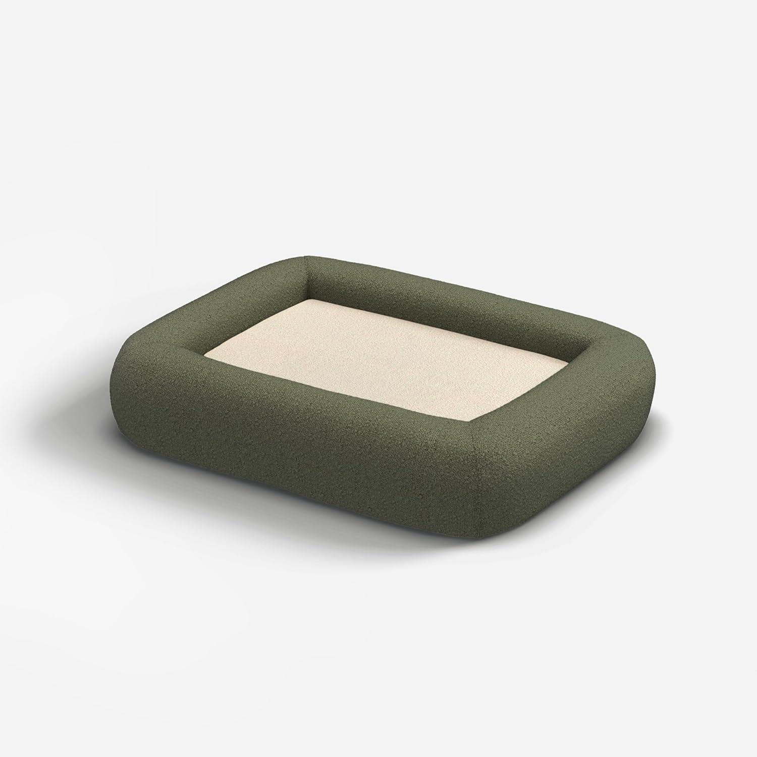 imageRuggable Small Dog Bed Indestructible Washable Waterproof Cover Calming Memory Foam Plush Crate for Dogs 28 inch up to 25lbs Non Slip Couch Premium Donut Bolster Sides Stone GreyOlive Green Boucle