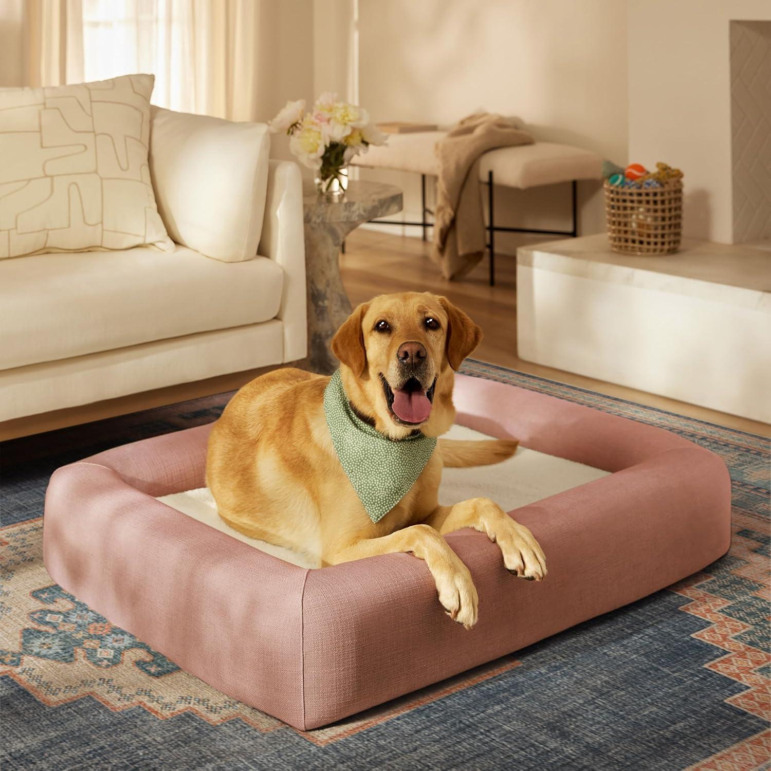 imageRuggable Small Dog Bed Indestructible Washable Waterproof Cover Calming Memory Foam Plush Crate for Dogs 28 inch up to 25lbs Non Slip Couch Premium Donut Bolster Sides Stone GreyCoral Woven