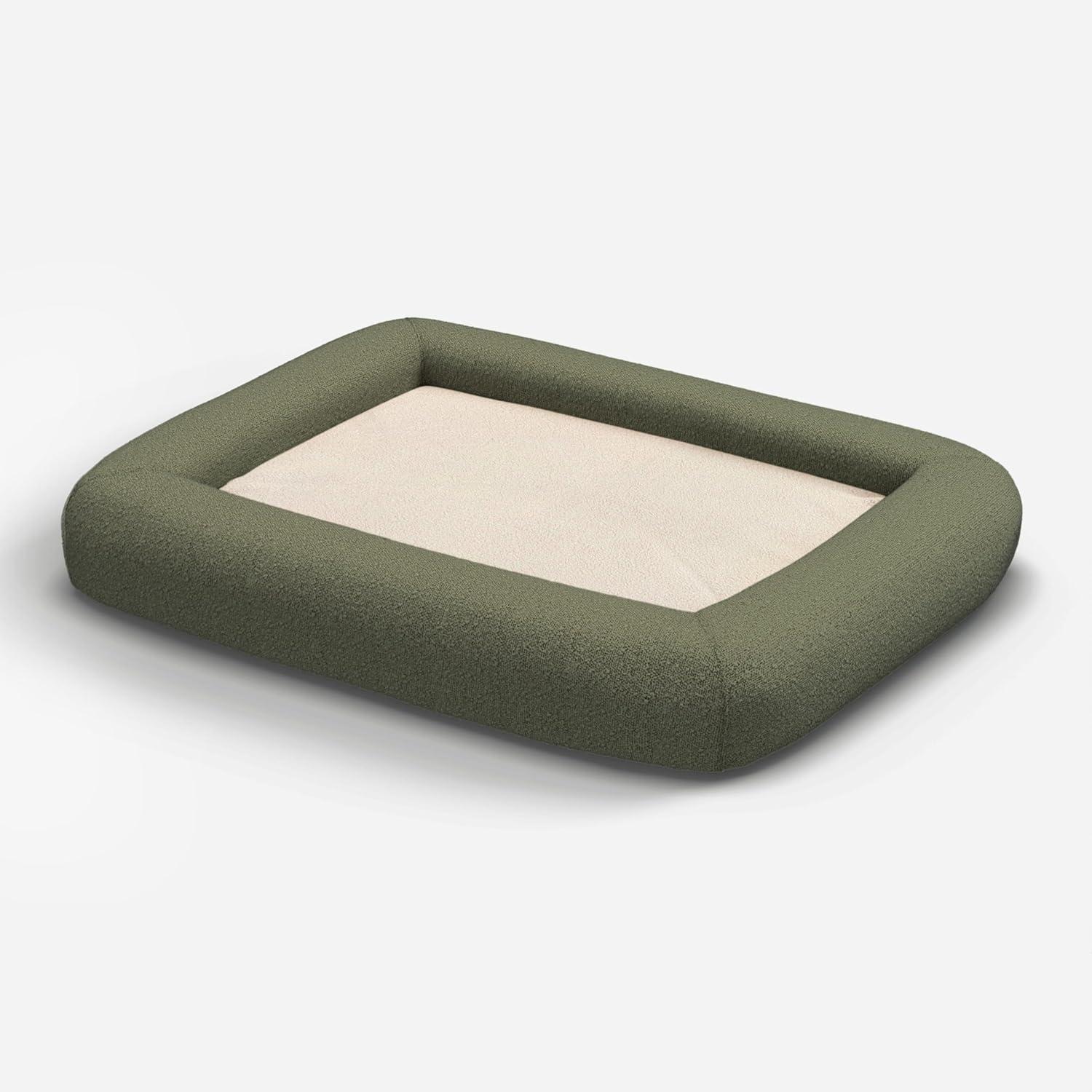 imageRuggable Small Dog Bed Indestructible Washable Waterproof Cover Calming Memory Foam Plush Crate for Dogs 28 inch up to 25lbs Non Slip Couch Premium Donut Bolster Sides Stone GreyOlive Green Boucle