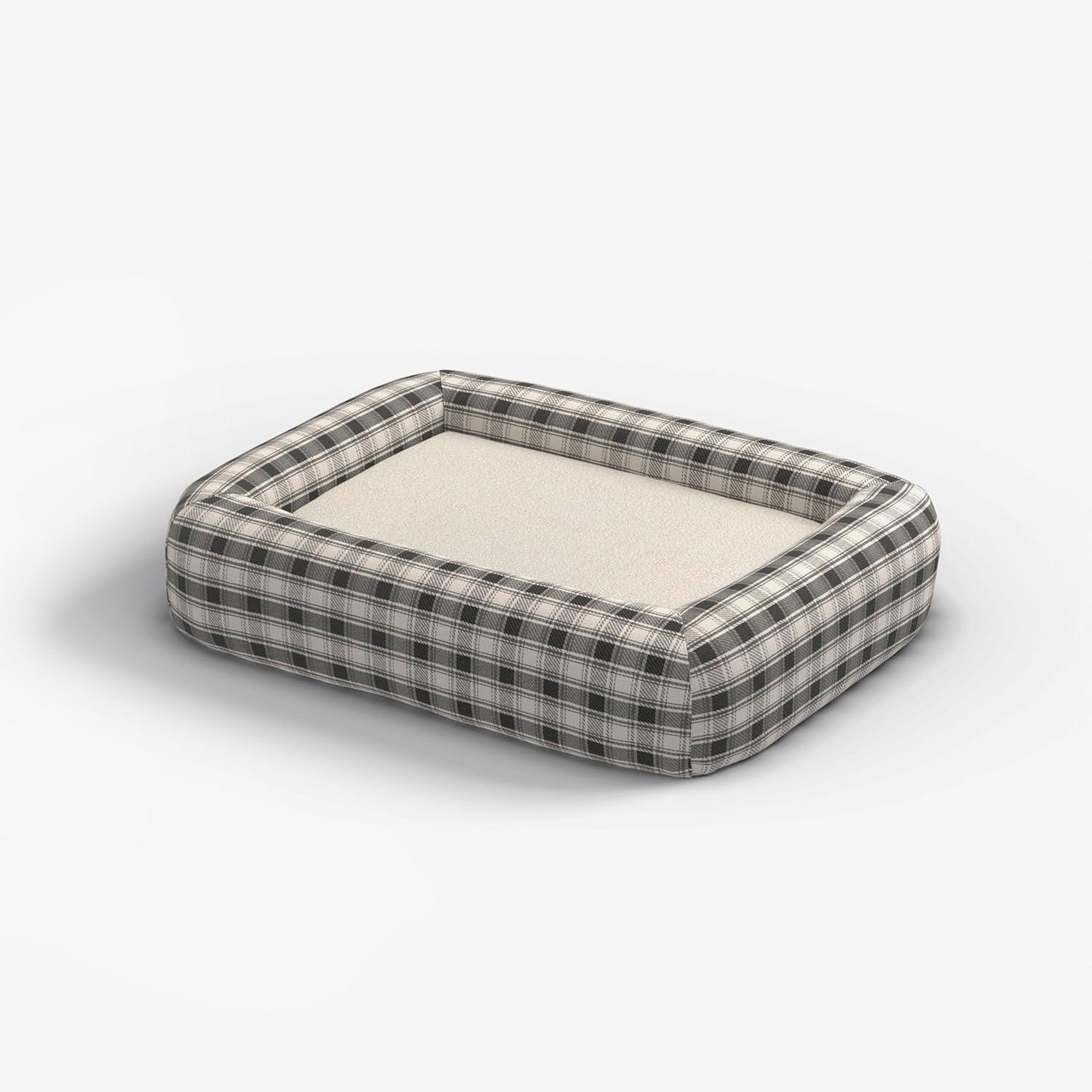 imageRuggable Small Dog Bed Indestructible Washable Waterproof Cover Calming Memory Foam Plush Crate for Dogs 28 inch up to 25lbs Non Slip Couch Premium Donut Bolster Sides Stone GreyBailey Plaid Charcoal Cream Woven