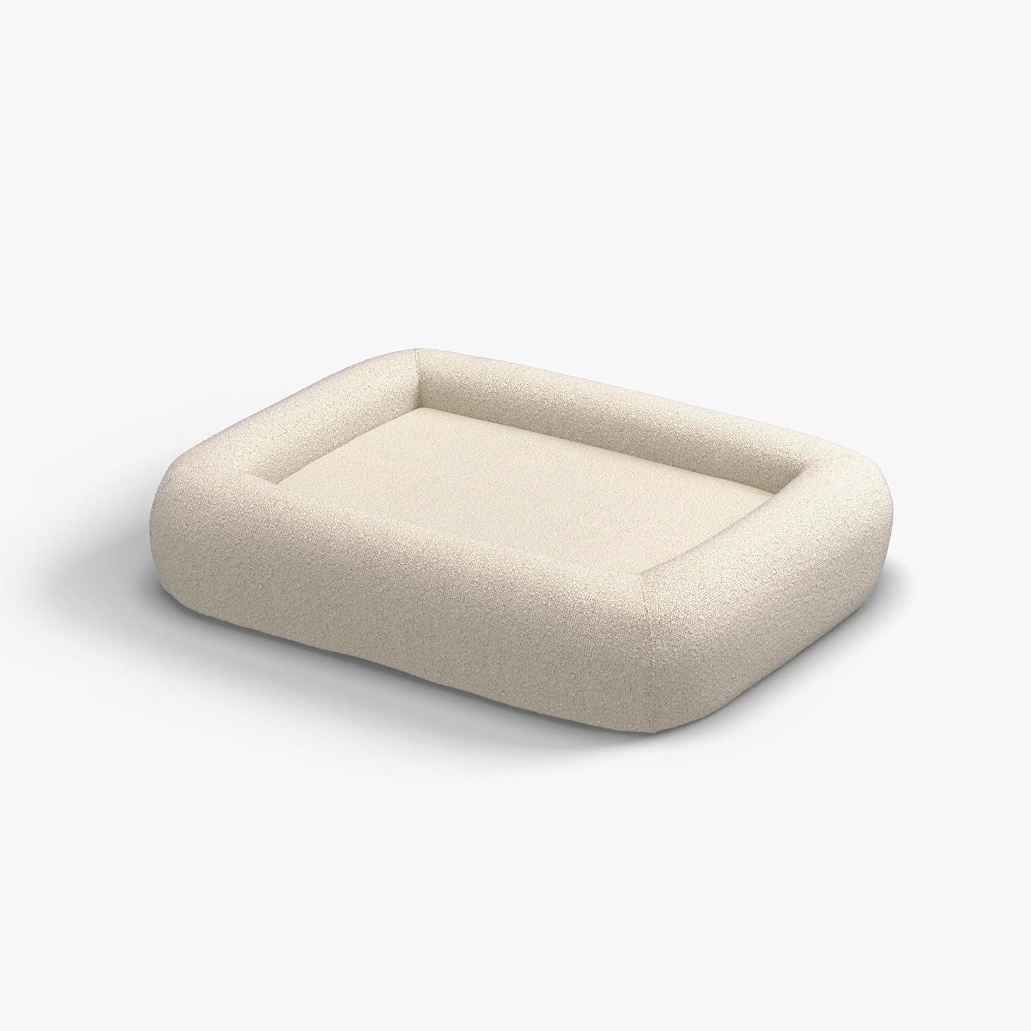 imageRuggable Small Dog Bed Indestructible Washable Waterproof Cover Calming Memory Foam Plush Crate for Dogs 28 inch up to 25lbs Non Slip Couch Premium Donut Bolster Sides Stone GreyCream Boucle