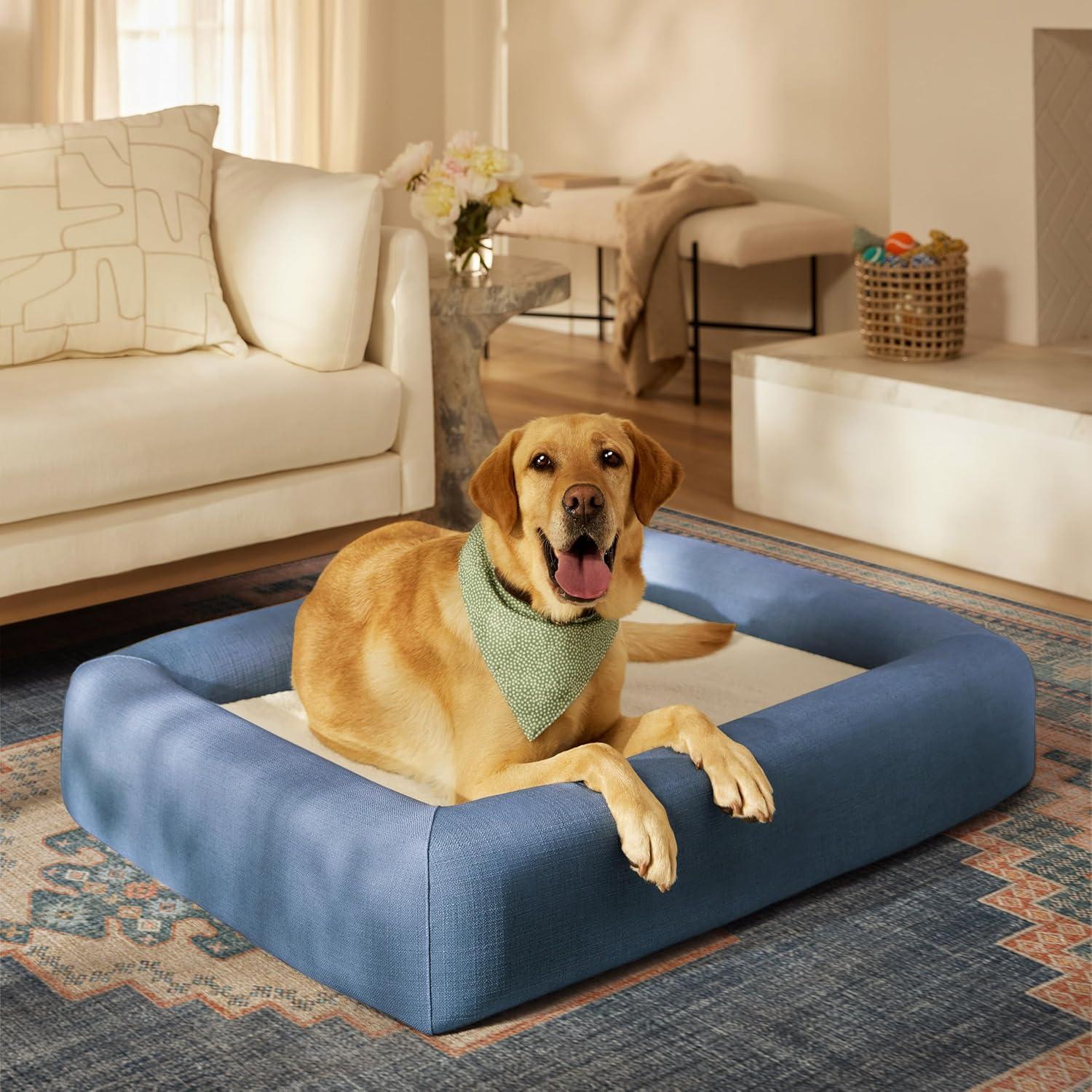 imageRuggable Small Dog Bed Indestructible Washable Waterproof Cover Calming Memory Foam Plush Crate for Dogs 28 inch up to 25lbs Non Slip Couch Premium Donut Bolster Sides Stone GreyBlue Woven