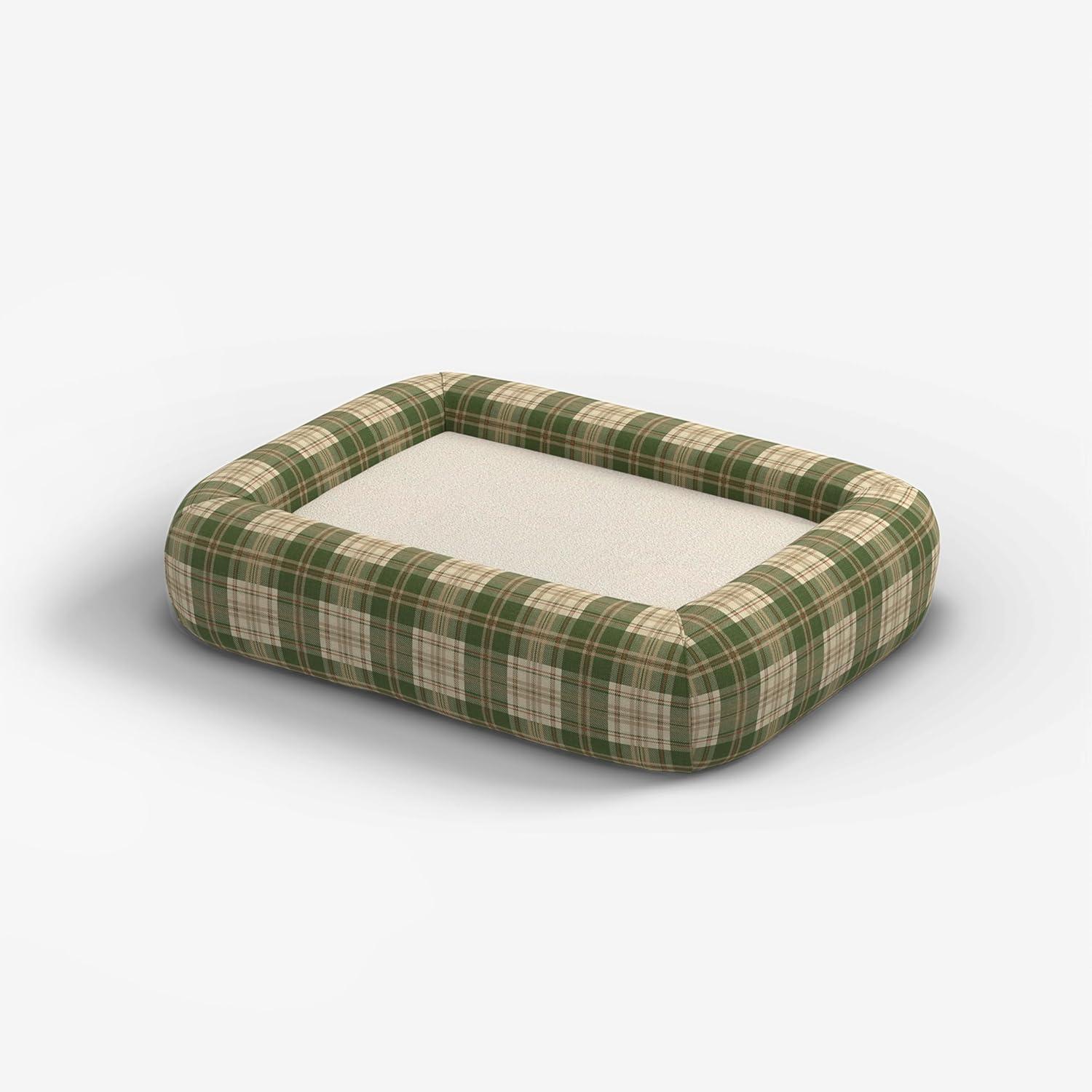 imageRuggable Small Dog Bed Indestructible Washable Waterproof Cover Calming Memory Foam Plush Crate for Dogs 28 inch up to 25lbs Non Slip Couch Premium Donut Bolster Sides Stone GreySpruce Tartan Green Natural Woven