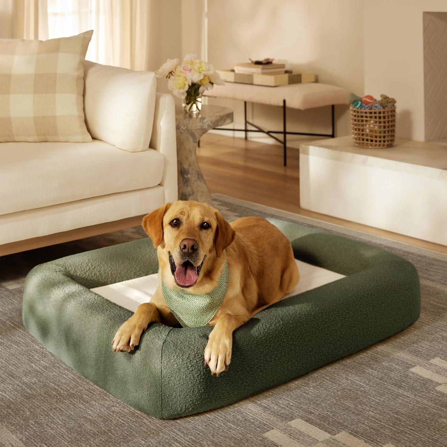 imageRuggable Small Dog Bed Indestructible Washable Waterproof Cover Calming Memory Foam Plush Crate for Dogs 28 inch up to 25lbs Non Slip Couch Premium Donut Bolster Sides Stone GreyOlive Green Boucle