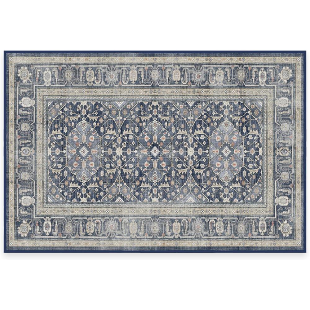 imageRUGGABLE Washable Area Rug Alessia Dark Wood 2x3 StainResistant NonSlip Small Machine Washable Rugs for Living Room Bedroom Hallway Entryway ampamp Bathroomwith Standard PadDusk Blue Cushioned Pad