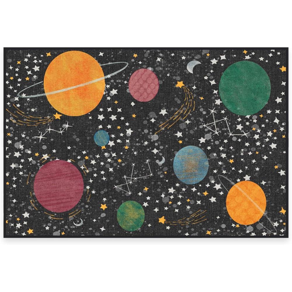 imageRUGGABLE Washable Area Rug  Dinosaurs in Space 6 ft Round StainResistant NonSlip  Medium Machine Washable Rugs for Living Room Bedroom Hallway Entryway ampamp Officewith Standard PadOuter Space Black  Standard Pad
