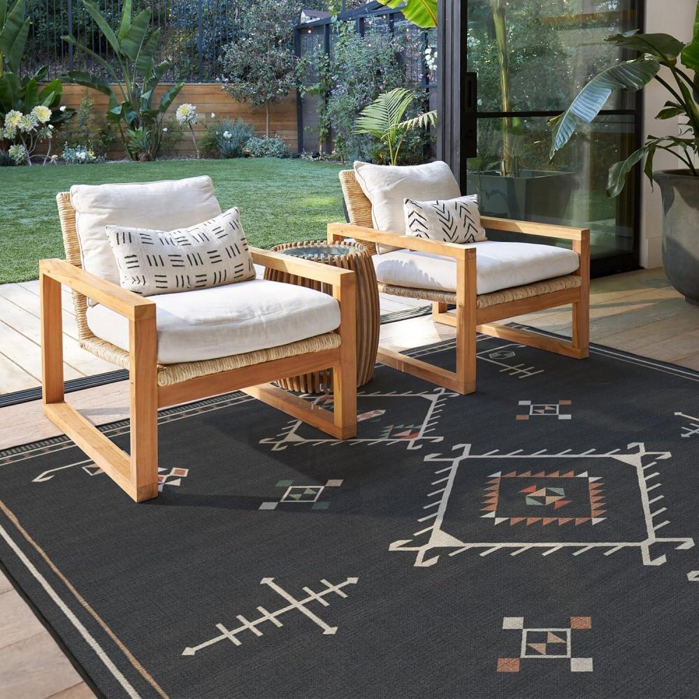 imageRUGGABLE Washable Area Rug  Outdoor Gingham Plaid Black ampamp White 3x5 StainResistant NonSlip  Small Machine Washable Rugs for Entryway Patio Balcony Deck ampamp Porchwith Standard PadDamali Black Multicolor  Standard Pad