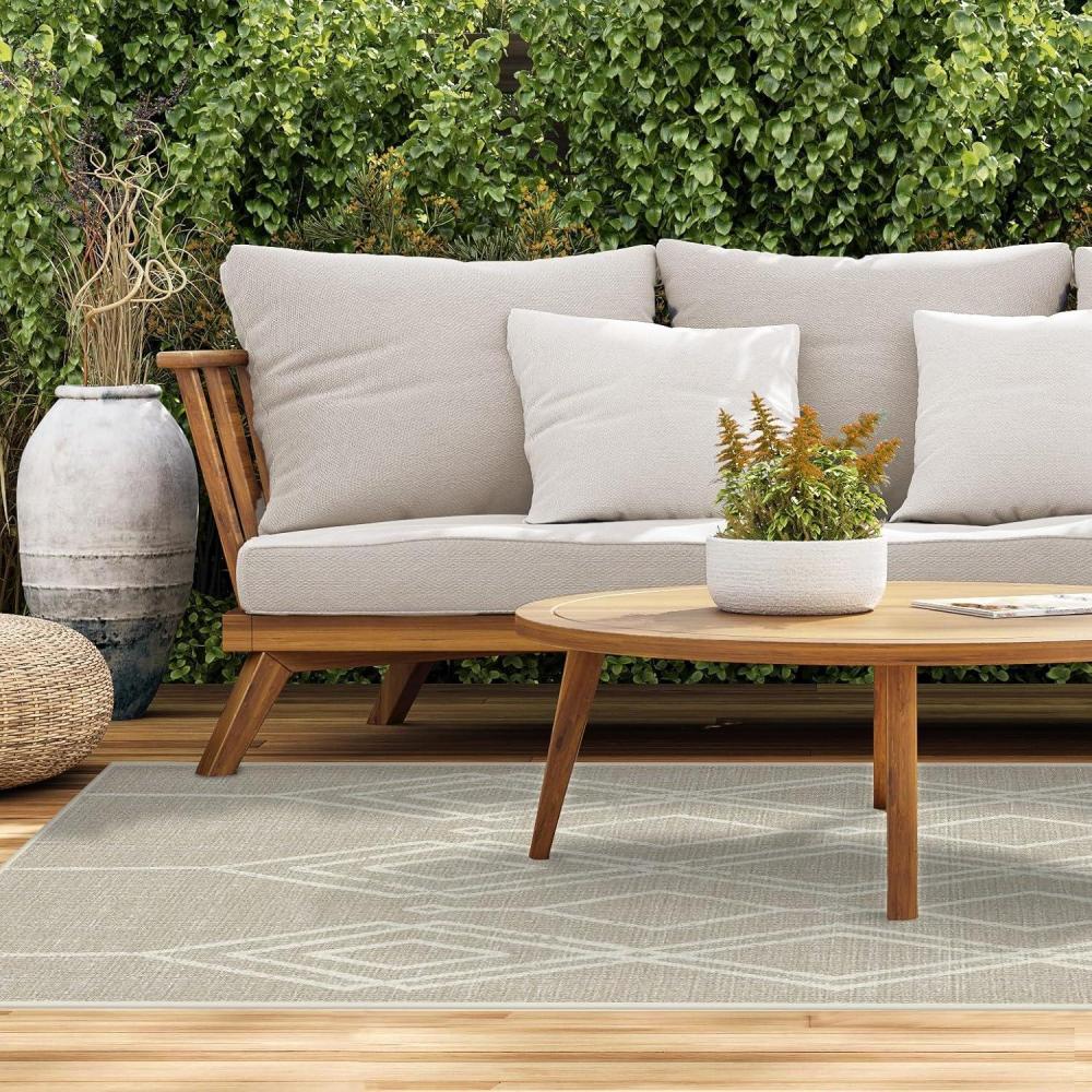 imageRUGGABLE Washable Area Rug  Outdoor Gingham Plaid Black ampamp White 3x5 StainResistant NonSlip  Small Machine Washable Rugs for Entryway Patio Balcony Deck ampamp Porchwith Standard PadGemma Lattice Natural  Standard Pad