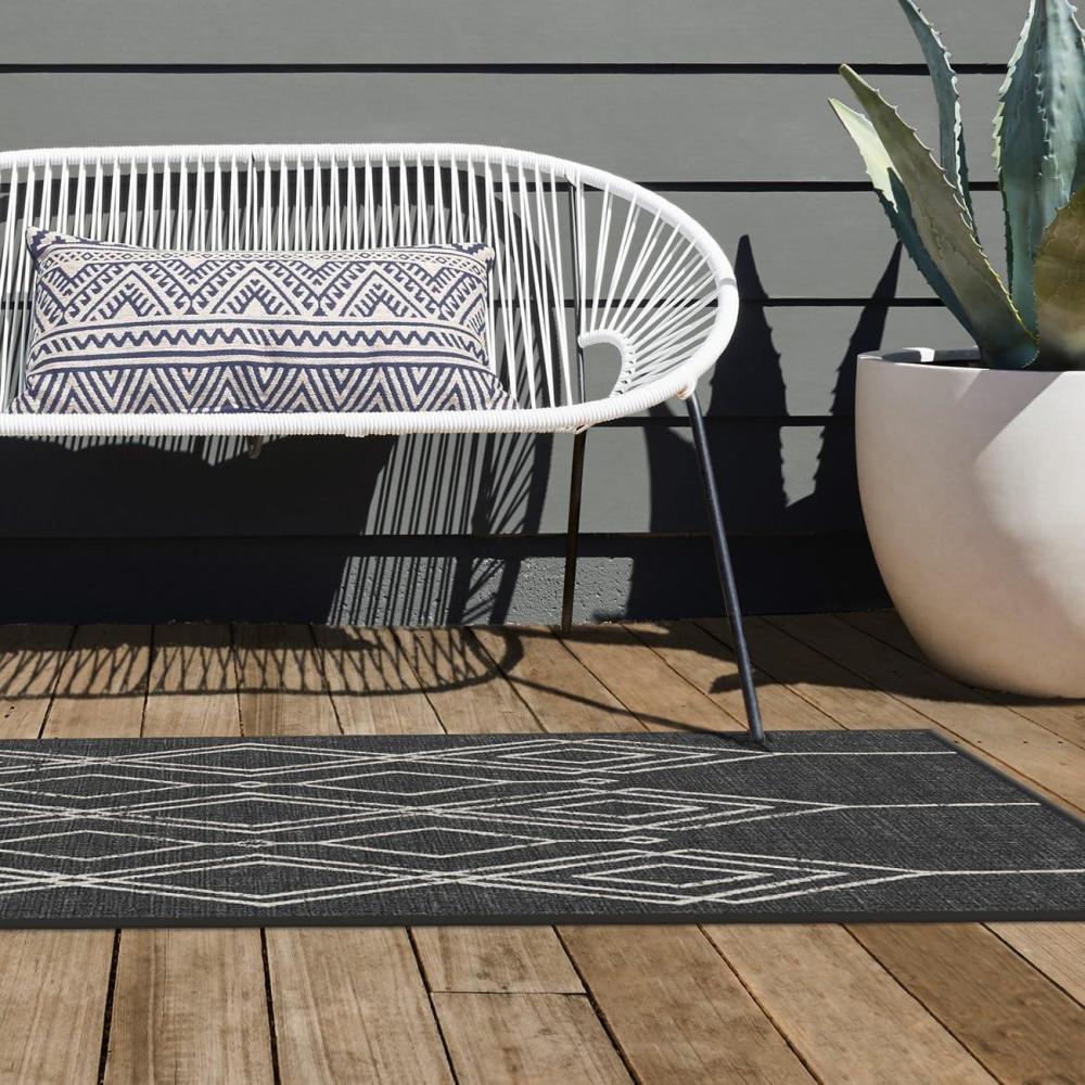 imageRUGGABLE Washable Area Rug  Outdoor Gingham Plaid Black ampamp White 3x5 StainResistant NonSlip  Small Machine Washable Rugs for Entryway Patio Balcony Deck ampamp Porchwith Standard PadGemma Lattice Black  Standard Pad