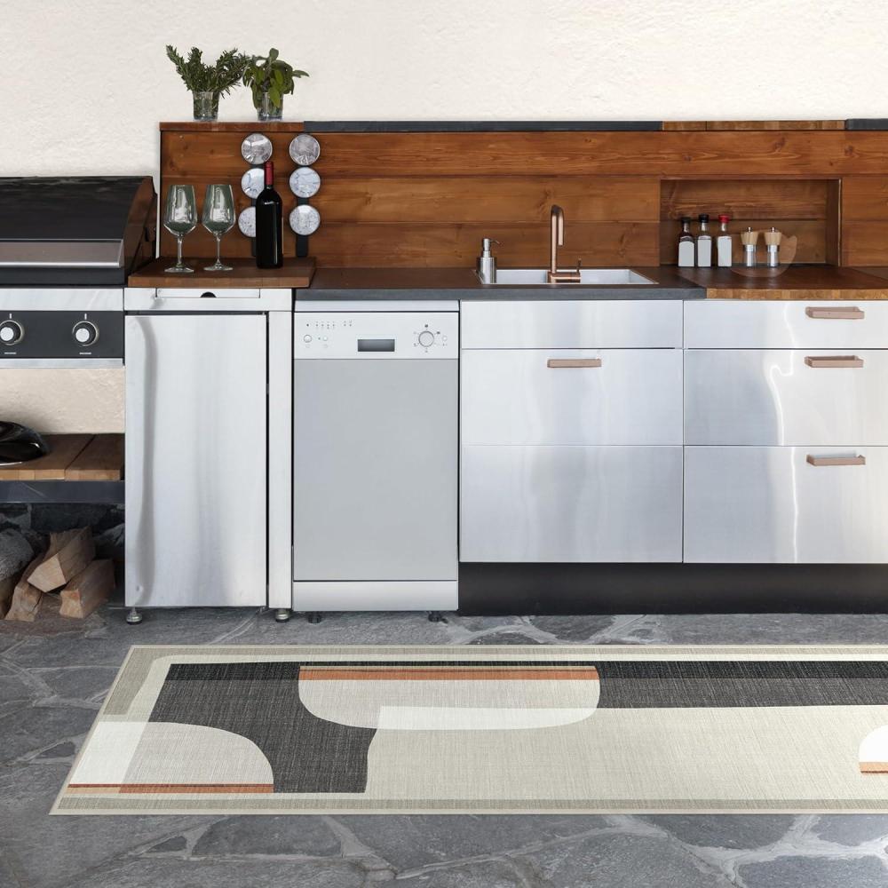 imageRUGGABLE Washable Area Rug Outdoor Watercolor Waves Copper Jade 5x7 StainResistant NonSlip Medium Machine Washable Rugs for Entryway Patio Balcony Deck ampamp Porchwith Standard PadOlena Charcoal Standard Pad