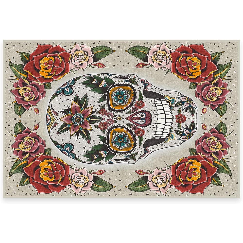 imageRUGGABLE Washable Fall Autumn Area Rug  Aurelia Navy Gold 3x5 StainResistant NonSlip  Small Machine Washable Rugs for Living Room Bedroom Hallway Entryway ampamp Officewith Standard PadSugar Skull Multicolor  Standard Pad