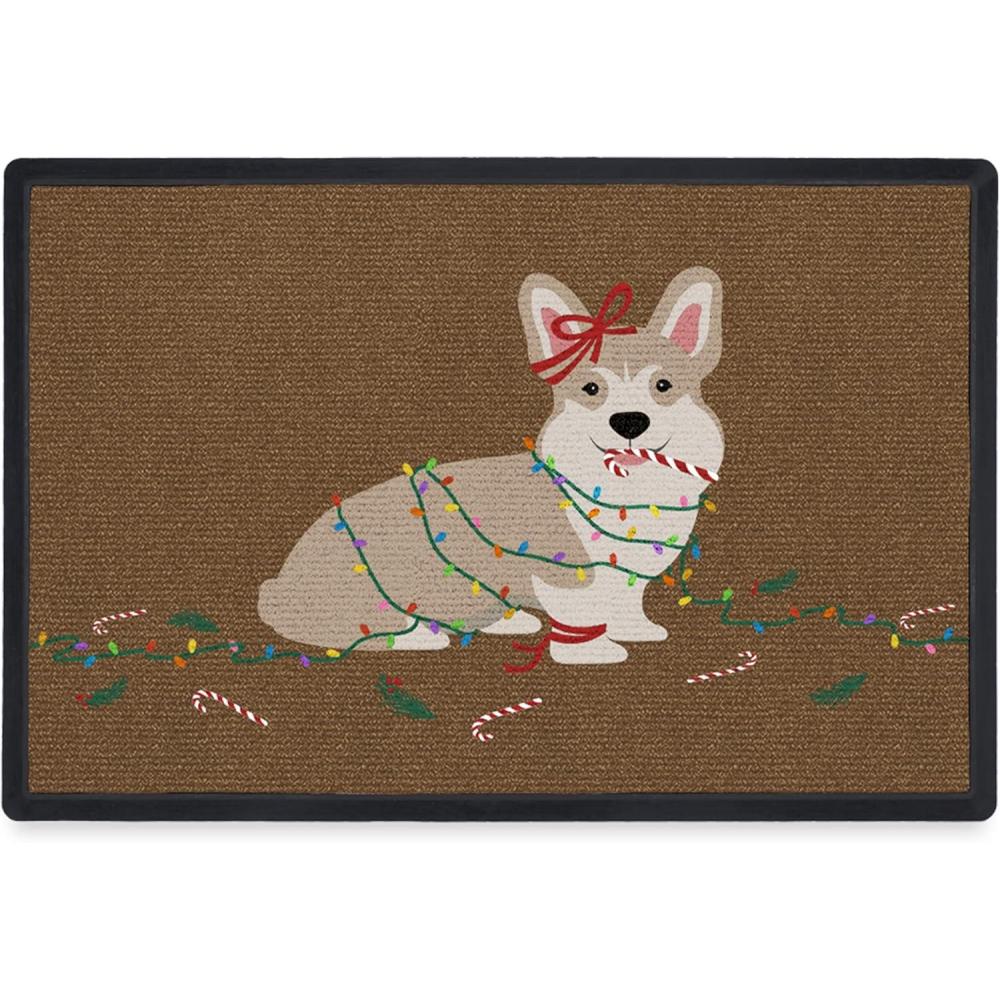imageRUGGABLE Washable Front Doormat Hohoho Red and Green 2x3 IndoorOutdoor Doormat FadeResistant Durable NonSlip Welcome Mat for Entryway Hallway Bathroom ampamp Decor with Standard PadChristmas Corgi Standard Pad