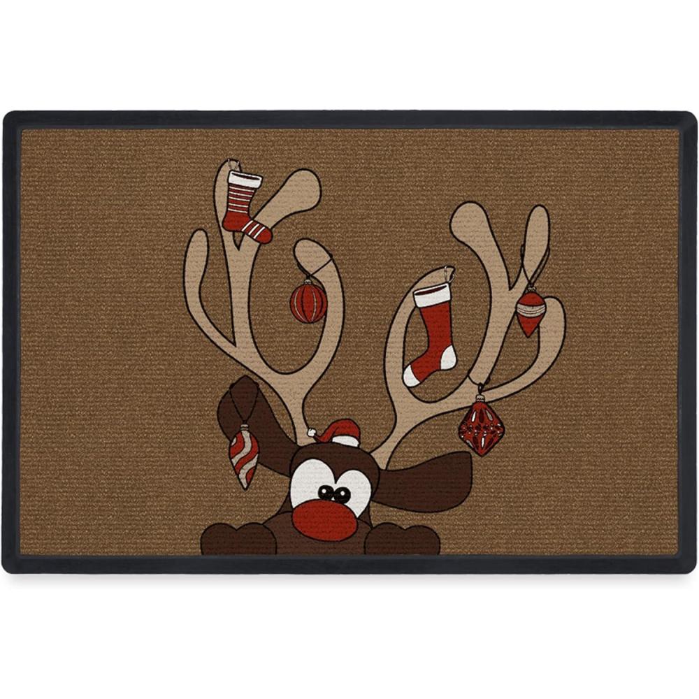 imageRUGGABLE Washable Front Doormat  Hohoho Red and Green 2x3 IndoorOutdoor Doormat  FadeResistant Durable NonSlip  Welcome Mat for Entryway Hallway Bathroom ampamp Decor  with Standard PadHoliday Reindeer  Standard Pad