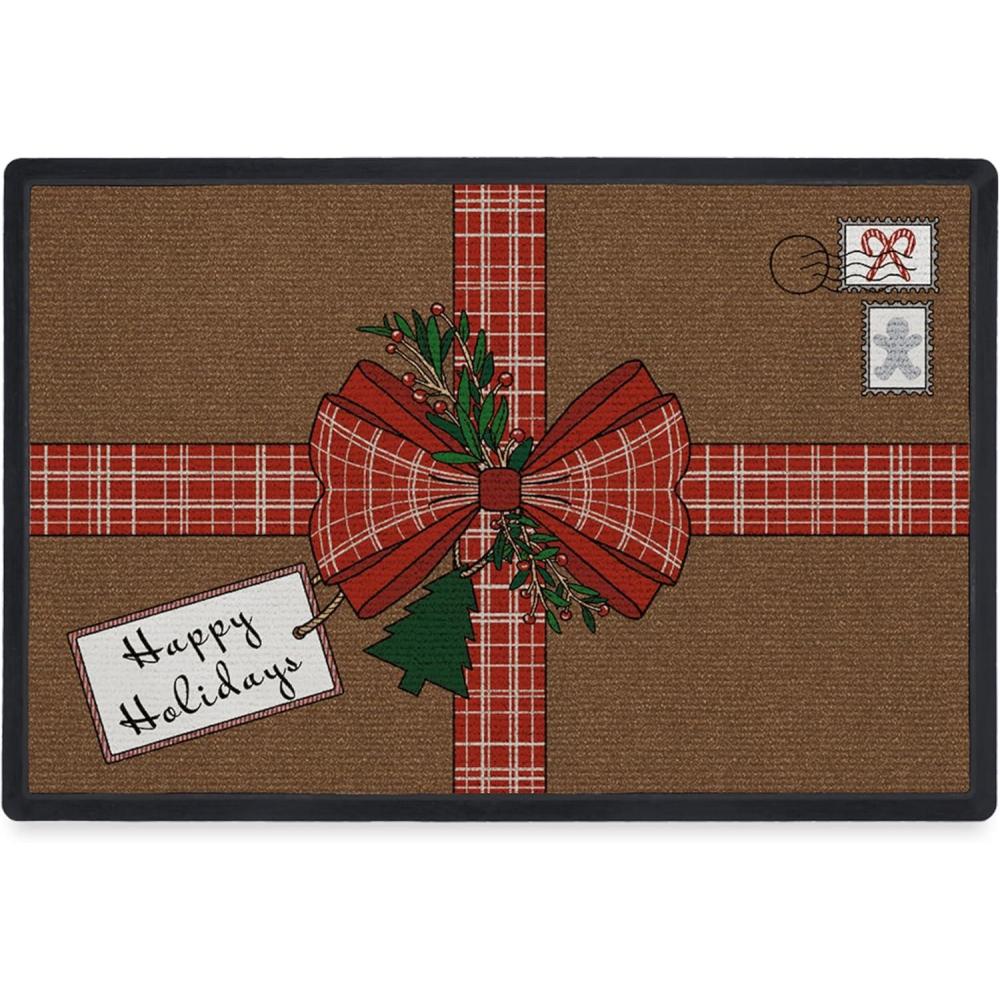 imageRUGGABLE Washable Front Doormat  Hohoho Red and Green 2x3 IndoorOutdoor Doormat  FadeResistant Durable NonSlip  Welcome Mat for Entryway Hallway Bathroom ampamp Decor  with Standard PadPostal Present Holiday  Standard Pad