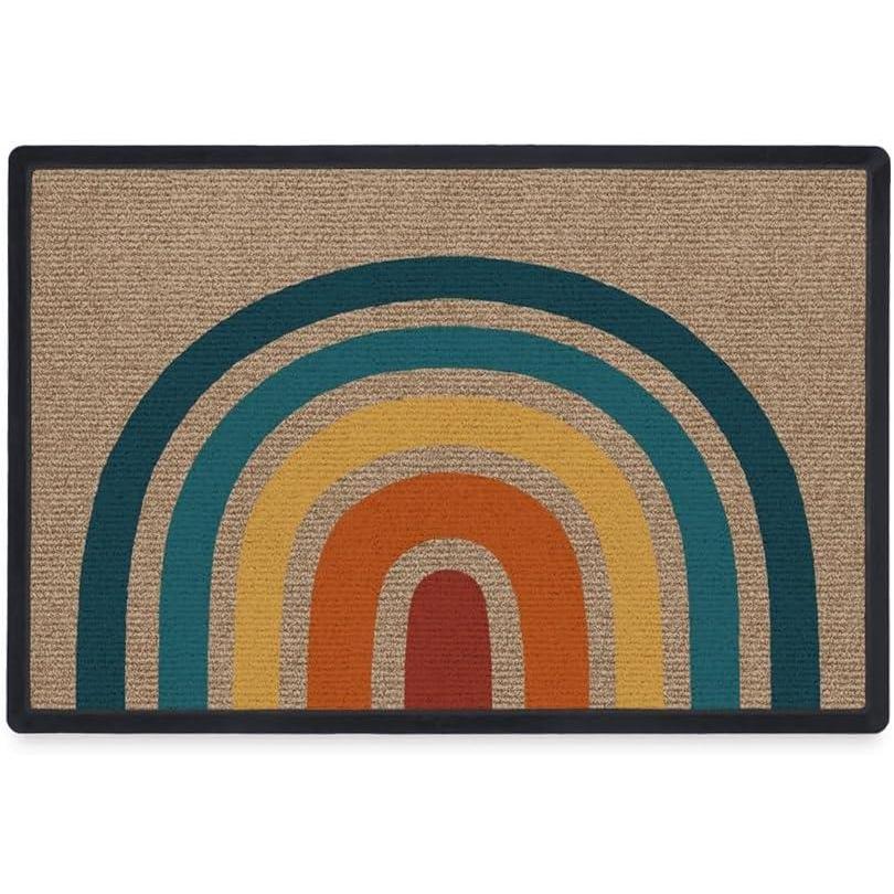imageRUGGABLE Washable Front Doormat  Welcome 2x3 IndoorOutdoor Doormat  FadeResistant Durable NonSlip  Welcome Mat for Entryway Hallway Bathroom ampamp Decor  with Standard PadAria Rainbow  Doormat