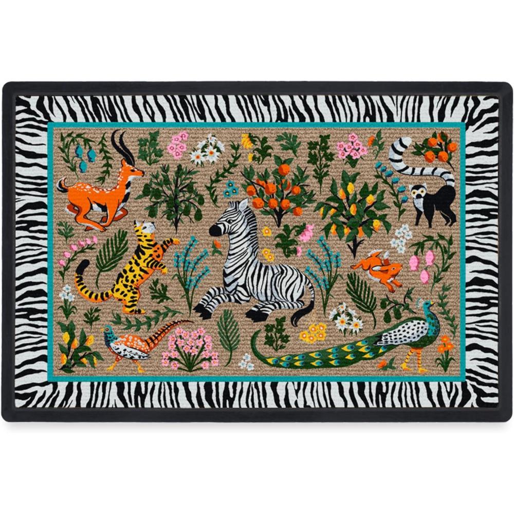 imageRUGGABLE Washable Front Doormat  Welcome 2x3 IndoorOutdoor Doormat  FadeResistant Durable NonSlip  Welcome Mat for Entryway Hallway Bathroom ampamp Decor  with Standard PadIris Apfel Splendor in the Grass