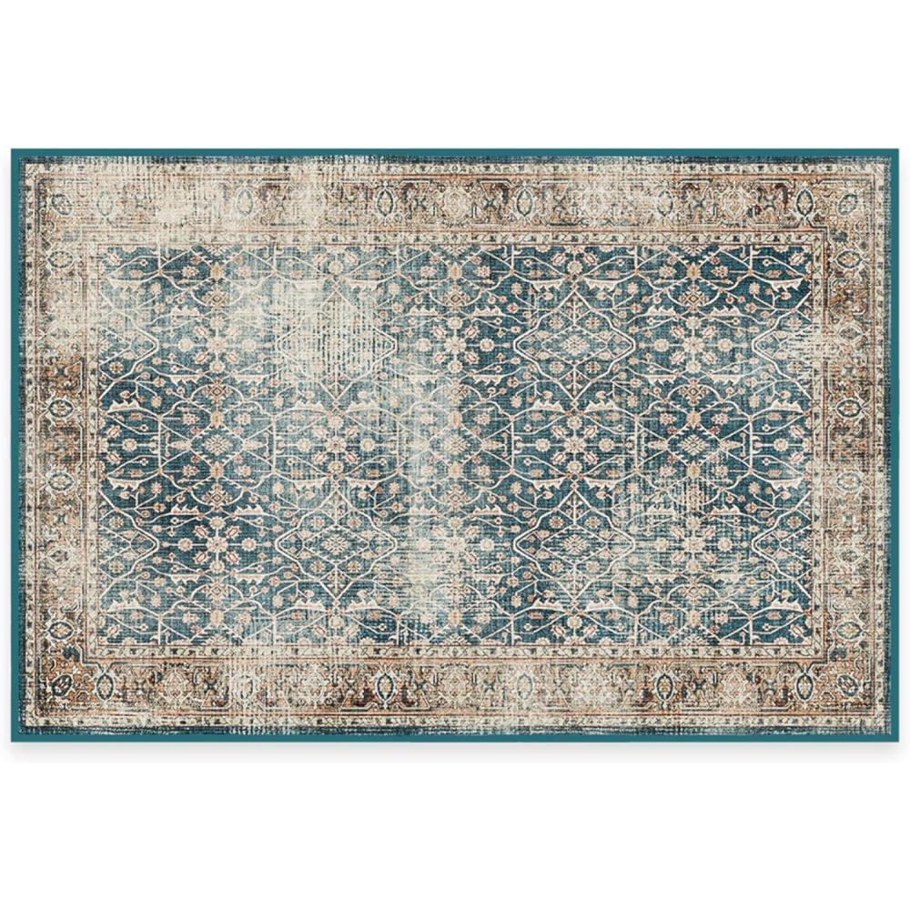 imageRUGGABLE Washable Vintage Area Rug Celestine Coral 3x5 StainResistant NonSlip Small Machine Washable Rugs for Living Room Bedroom Hallway Entryway ampamp Officewith Standard PadTeal Blue Standard Pad
