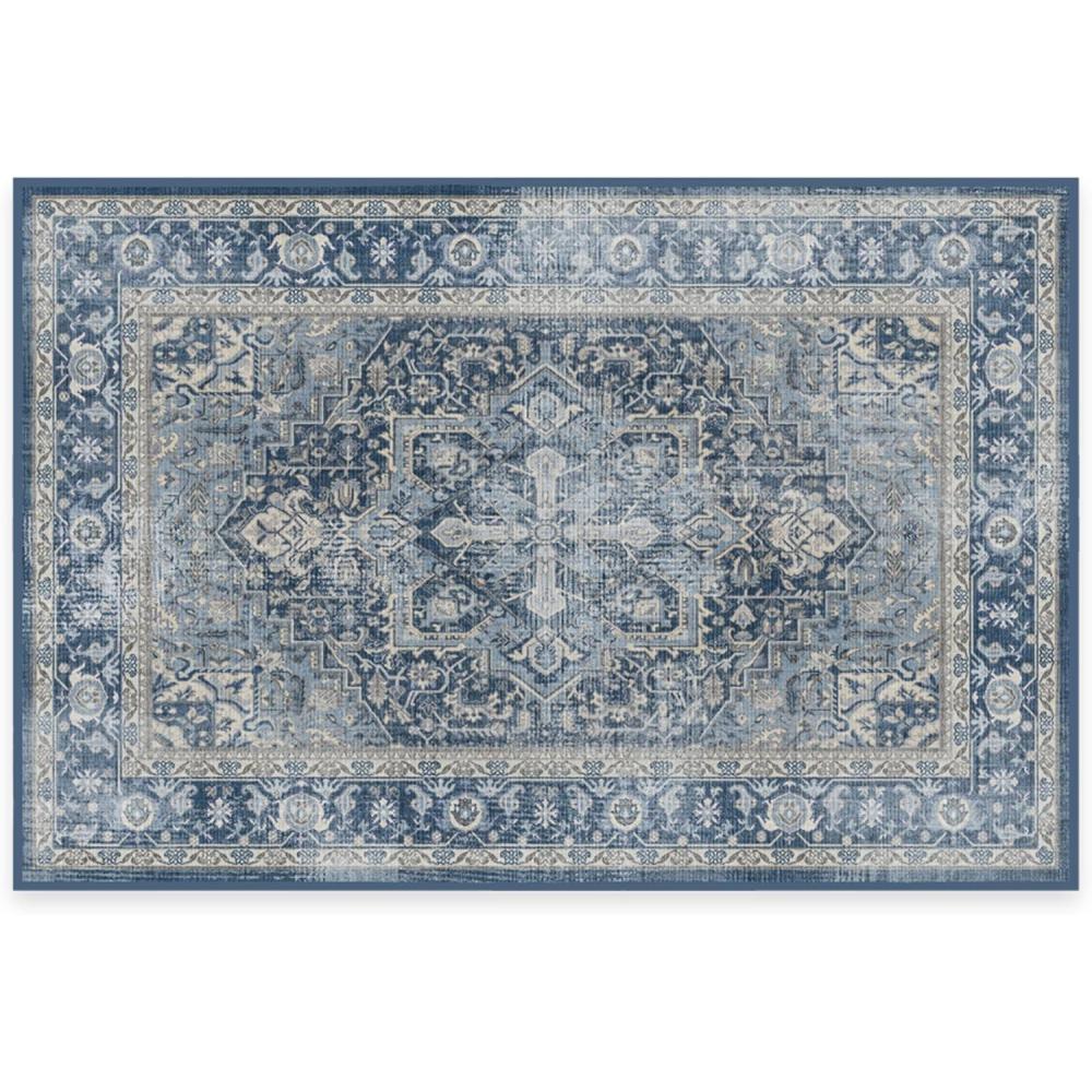 imageRUGGABLE Washable Vintage Area Rug Kamran Hazel 3x5 StainResistant NonSlip Small Machine Washable Rugs for Living Room Bedroom Hallway Entryway ampamp Officewith Standard PadBlue Admiral Kamran Cushioned Pad