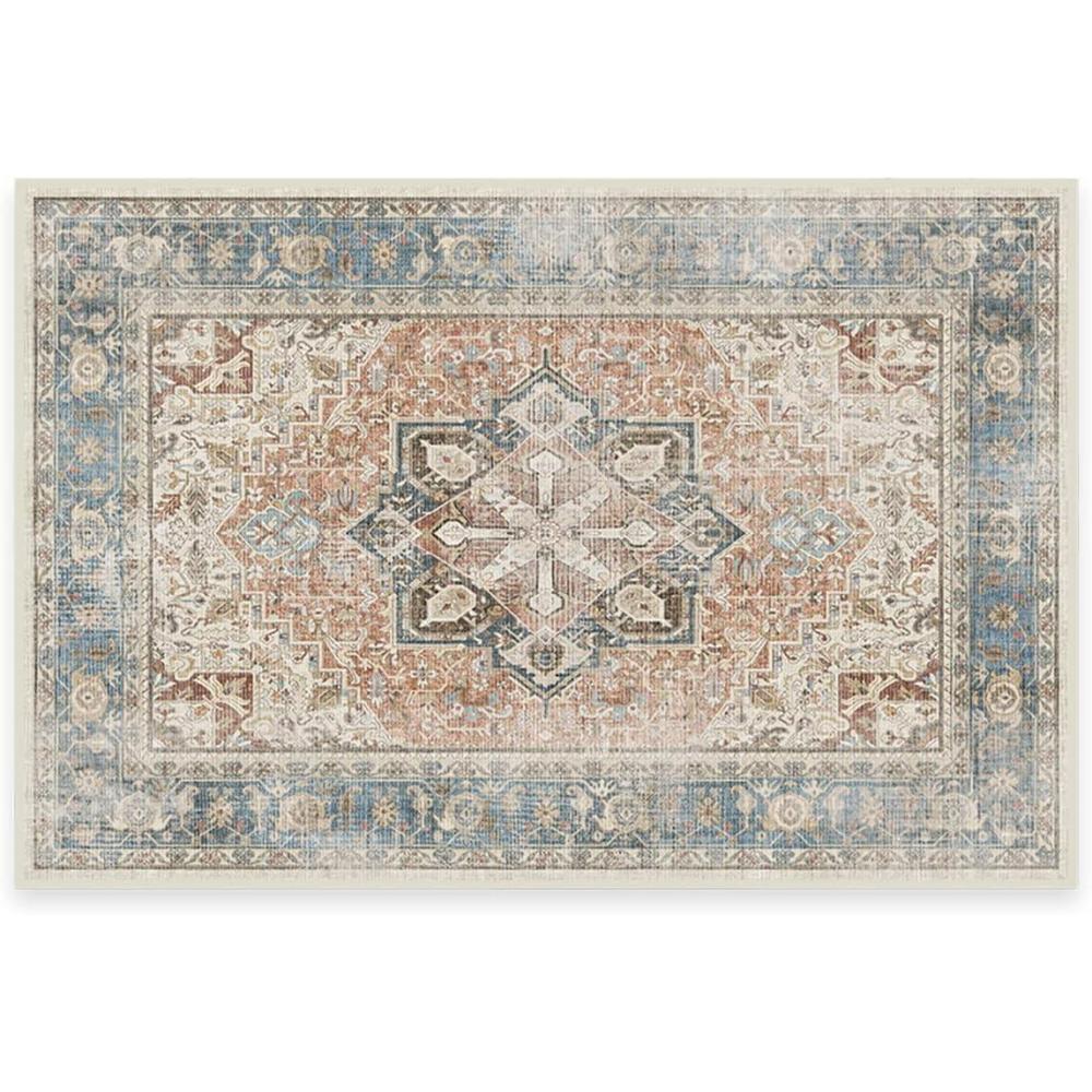 imageRUGGABLE Washable Vintage Area Rug Kamran Hazel 3x5 StainResistant NonSlip Small Machine Washable Rugs for Living Room Bedroom Hallway Entryway ampamp Officewith Standard PadCoral Kamran Standard Pad