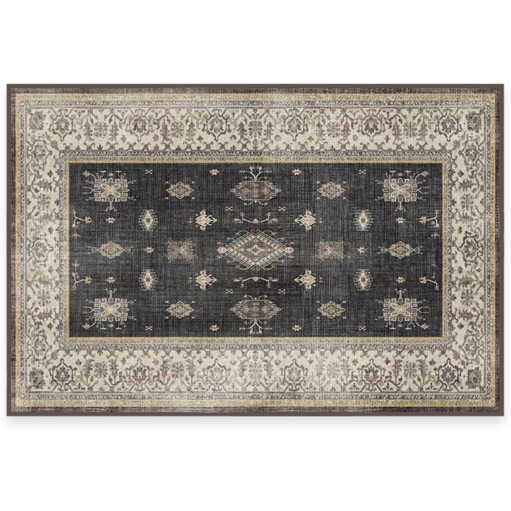 imageRUGGABLE Washable Vintage Area Rug Verena Sapphire 3x5 StainResistant NonSlip Small Machine Washable Rugs for Living Room Bedroom Hallway Entryway ampamp Officewith Standard PadDark Wood Cushioned Pad