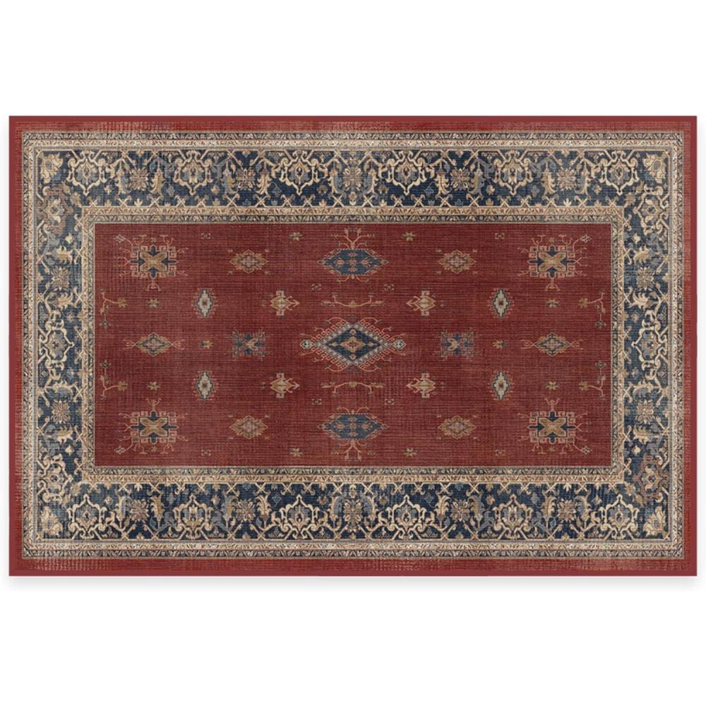 imageRUGGABLE Washable Vintage Area Rug Verena Sapphire 3x5 StainResistant NonSlip Small Machine Washable Rugs for Living Room Bedroom Hallway Entryway ampamp Officewith Standard PadAmber Red Standard Pad