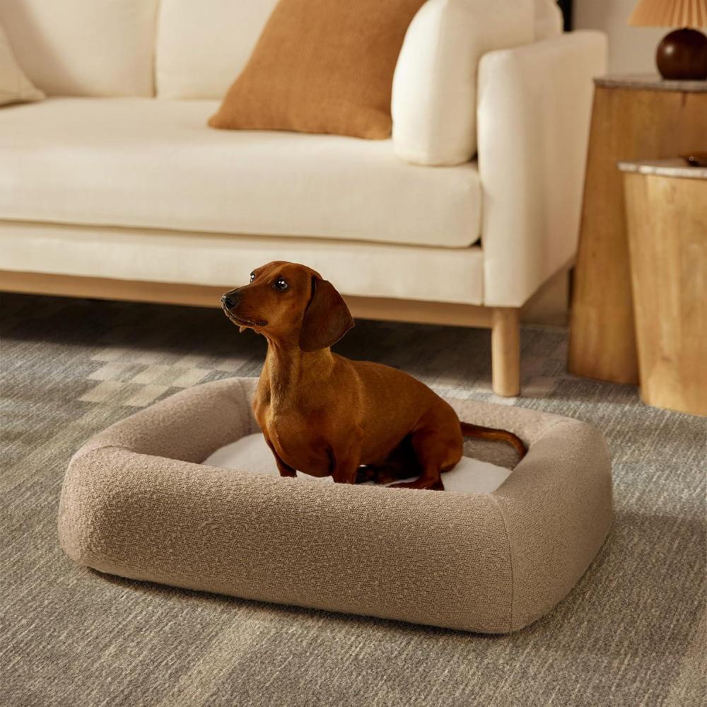 imageRuggable Small Dog Bed Indestructible Washable Waterproof Cover Calming Memory Foam Plush Crate for Dogs 28 inch up to 25lbs Non Slip Couch Premium Donut Bolster Sides Stone GreyTaupe Boucle