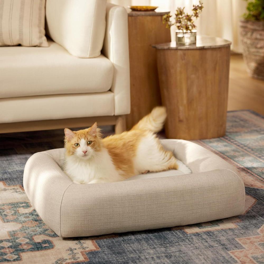 imageRuggable Small Dog Bed Indestructible Washable Waterproof Cover Calming Memory Foam Plush Crate for Dogs 28 inch up to 25lbs Non Slip Couch Premium Donut Bolster Sides Stone GreySand Woven