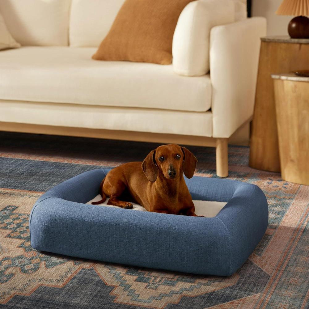 imageRuggable Small Dog Bed Indestructible Washable Waterproof Cover Calming Memory Foam Plush Crate for Dogs 28 inch up to 25lbs Non Slip Couch Premium Donut Bolster Sides Stone GreyBlue Woven