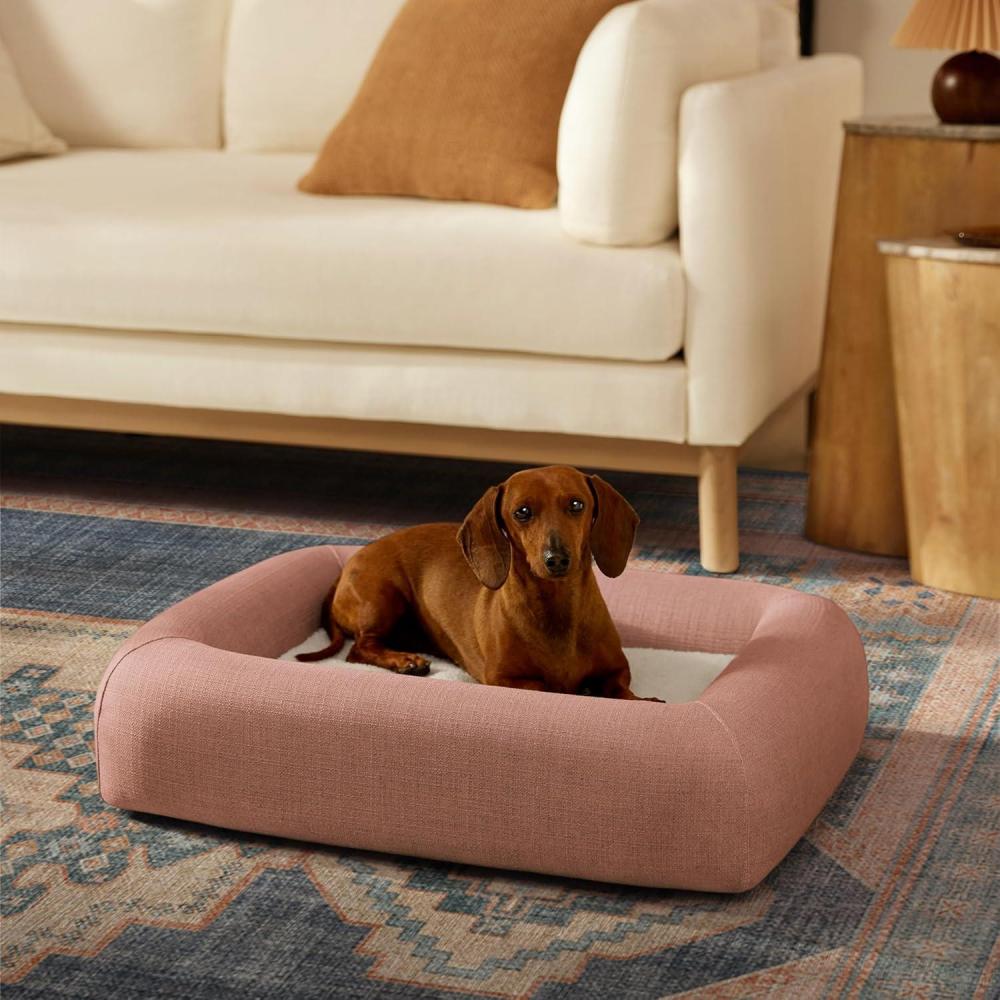 imageRuggable Small Dog Bed Indestructible Washable Waterproof Cover Calming Memory Foam Plush Crate for Dogs 28 inch up to 25lbs Non Slip Couch Premium Donut Bolster Sides Stone GreyCoral Woven