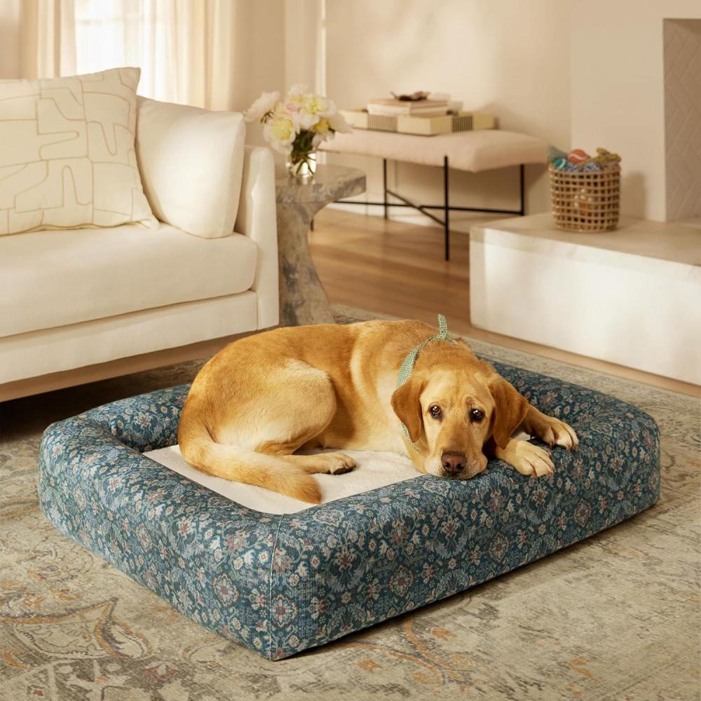 imageRuggable Small Dog Bed Indestructible Washable Waterproof Cover Calming Memory Foam Plush Crate for Dogs 28 inch up to 25lbs Non Slip Couch Premium Donut Bolster Sides Stone GreyHarper Blue Woven