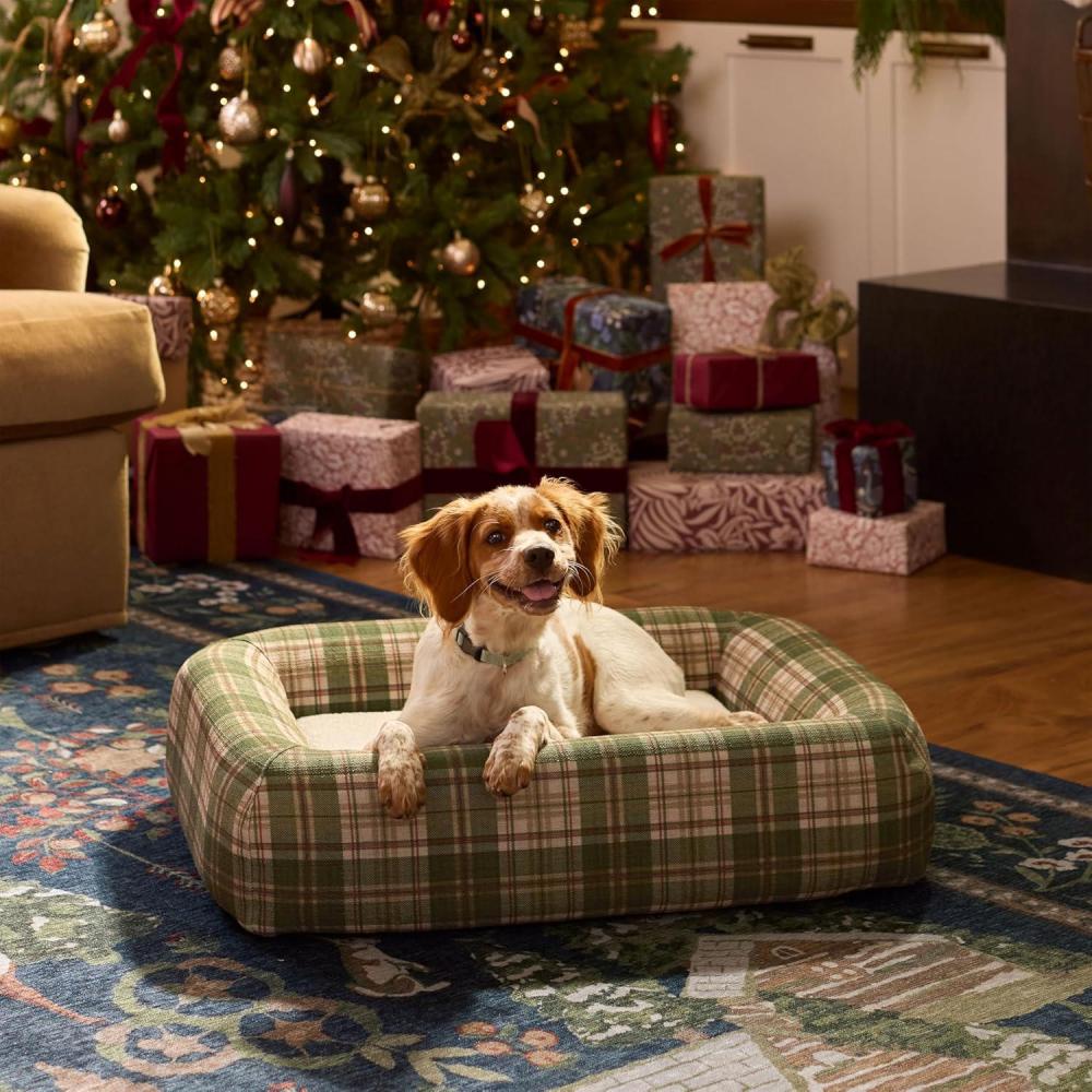 imageRuggable Small Dog Bed Indestructible Washable Waterproof Cover Calming Memory Foam Plush Crate for Dogs 28 inch up to 25lbs Non Slip Couch Premium Donut Bolster Sides Stone GreySpruce Tartan Green Natural Woven