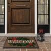 RUGGABLE Washable Front Doormat – Hohoho Red and Green 2×3 Indoor/Outdoor Doormat – Fade–Resistant, Durable, Non–Slip – Welcome Mat for Entryway, Hallway, Bathroom, & Decor – with Standard Pad(Poinsettia Greeting – Standard Pad)