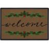 RUGGABLE Washable Front Doormat – Hohoho Red and Green 2×3 Indoor/Outdoor Doormat – Fade–Resistant, Durable, Non–Slip – Welcome Mat for Entryway, Hallway, Bathroom, & Decor – with Standard Pad(Welcome Holly – Standard Pad)