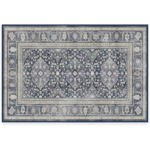 RUGGABLE Washable Area Rug – Alessia Dark Wood 2×3, Stain-Resistant, Non-Slip – Small Machine Washable Rugs for Living Room, Bedroom, Hallway, Entryway & Bathroom–with Standard Pad(Dusk Blue – Standard Pad)