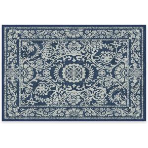 RUGGABLE Washable Area Rug – Delphina Delft Blue 6×9, Stain-Resistant, Non-Slip – Medium Machine Washable Rugs for Living Room, Bedroom, Hallway, Entryway & Office–with Standard Pad(Navy Blue – Standard Pad)