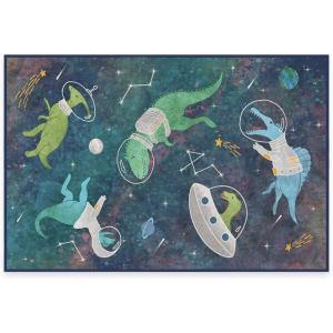 RUGGABLE Washable Area Rug – Dinosaurs in Space 6 ft Round, Stain-Resistant, Non-Slip – Medium Machine Washable Rugs for Living Room, Bedroom, Hallway, Entryway & Office–with Standard Pad(Dinosaurs in Space – Standard Pad)